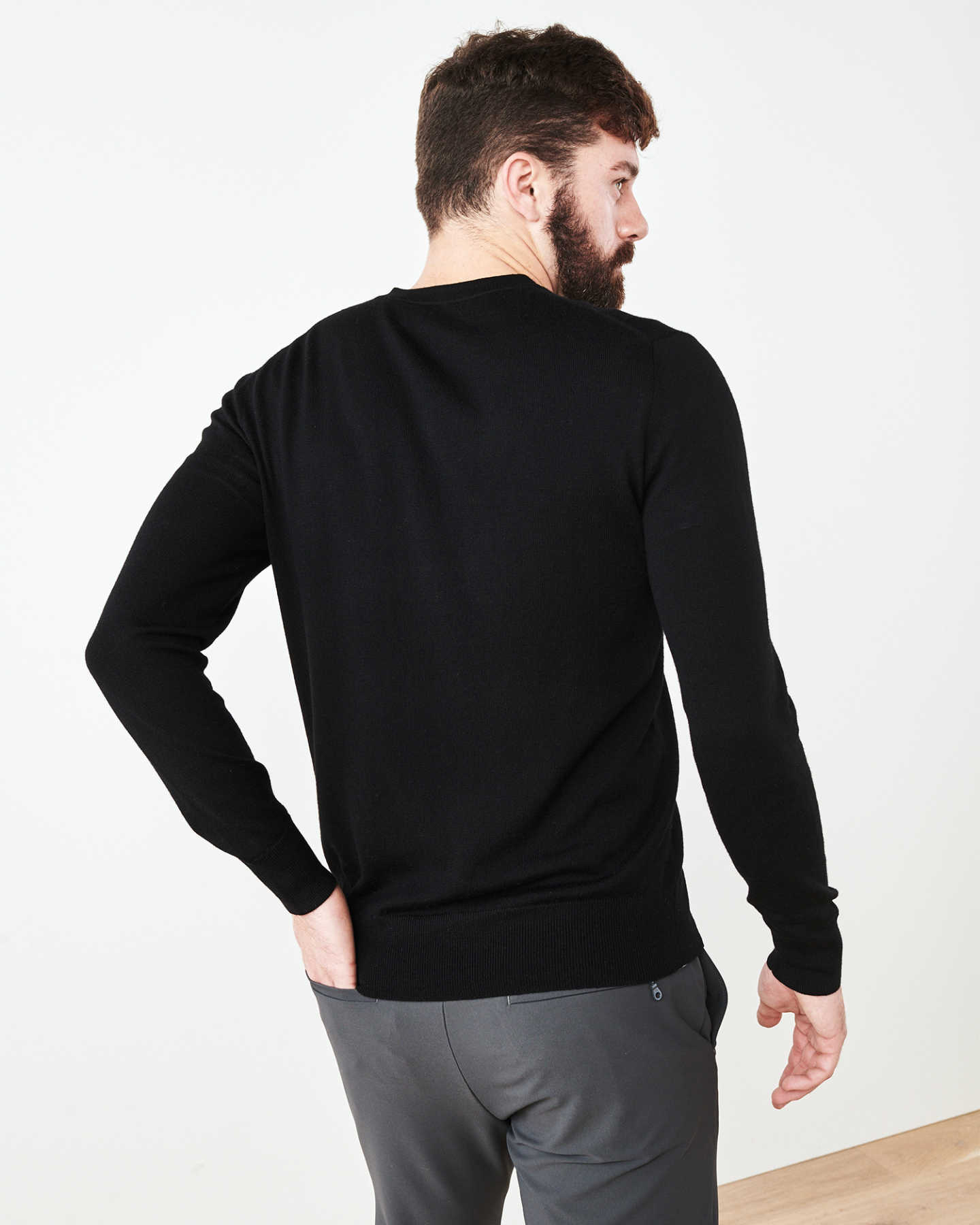 Australian Merino Wool Crew Sweater - Black - 3 - Thumbnail