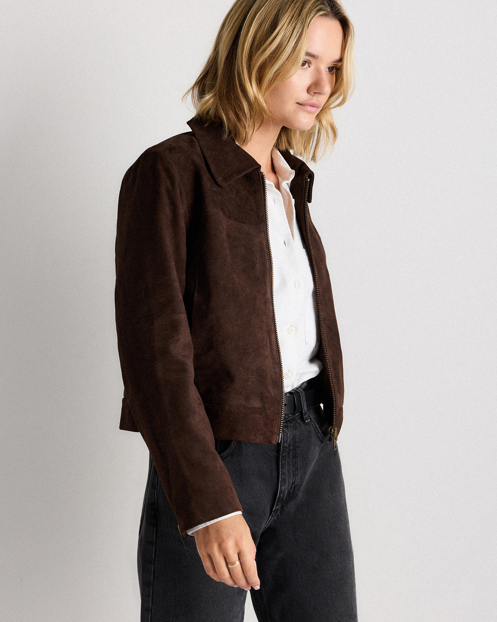 100% Suede Cropped Zip-Front Jacket - thumbnail 5