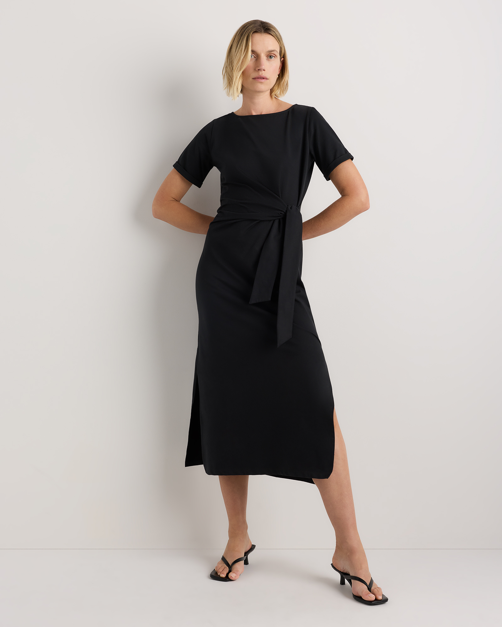 Stretch Cotton Jersey Side Tie Midi Dress