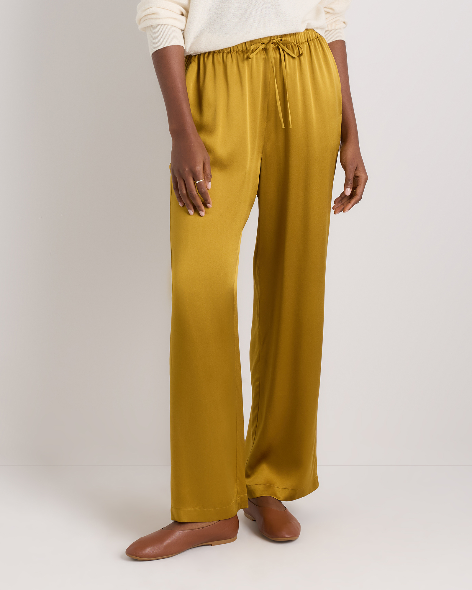 100% Washable Silk Drawstring Wide Leg Pants
