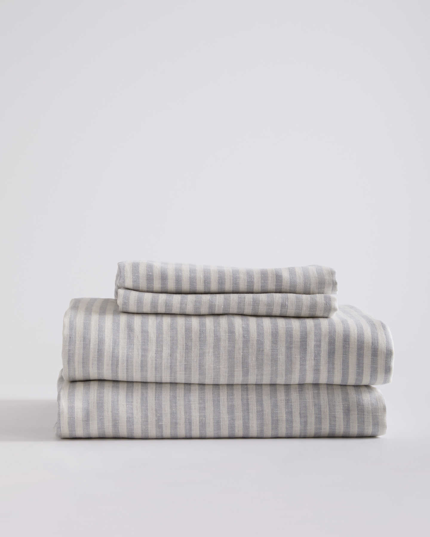 European Linen Stripe Sheet Set - Mist/White