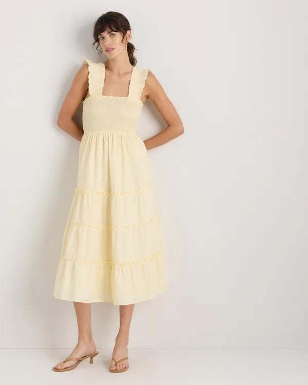 100% Organic Cotton Poplin Smocked Midi Dress