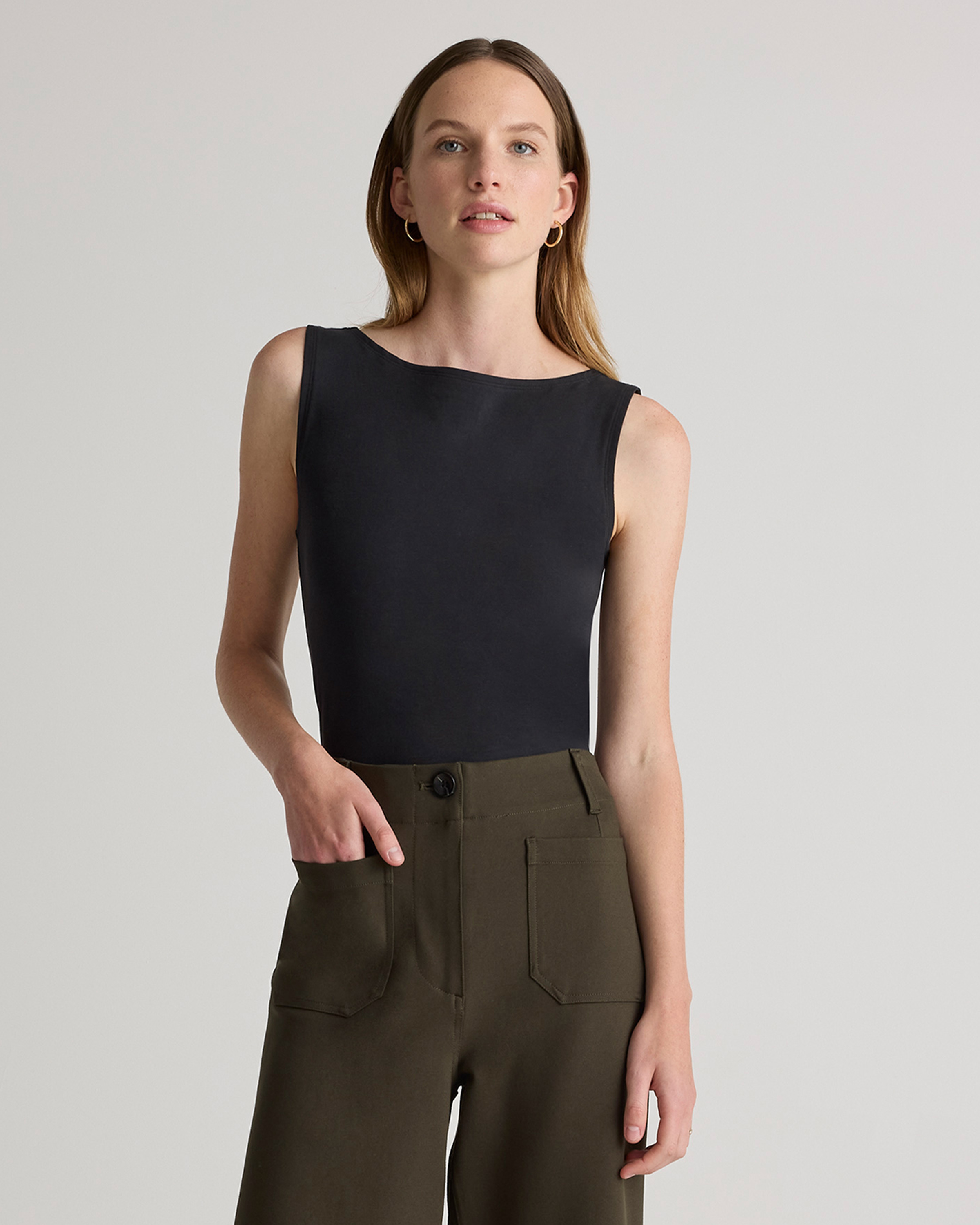 Stretch Cotton Jersey Boat Neck Tank