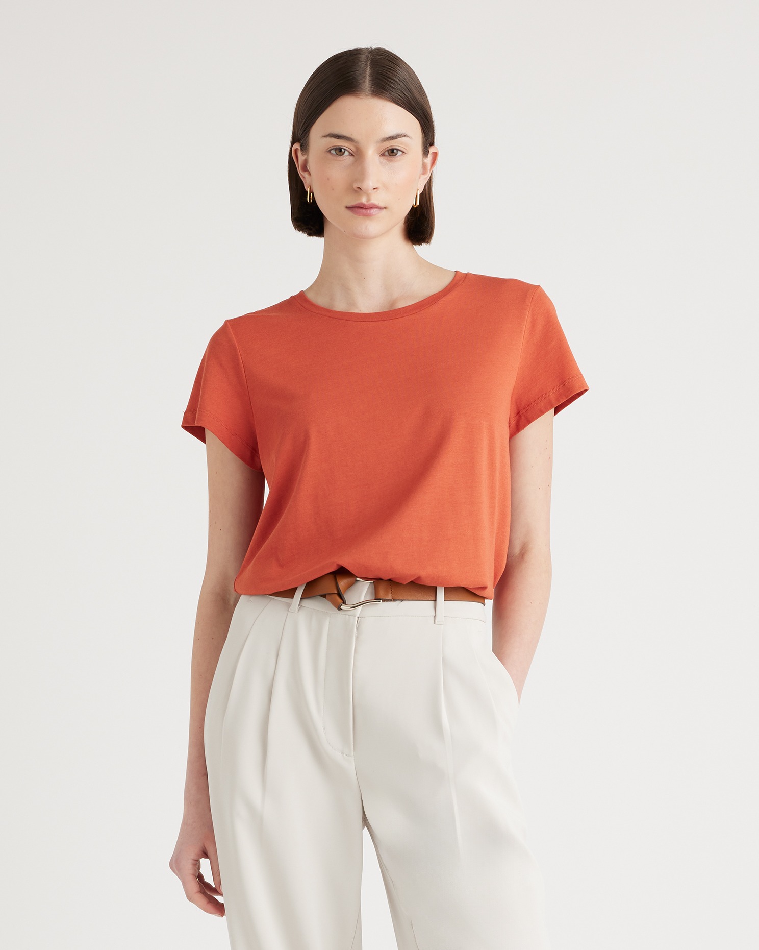 Quince Women's Cotton Modal Crew Neck Swing T-shirt In Burnt Sienna