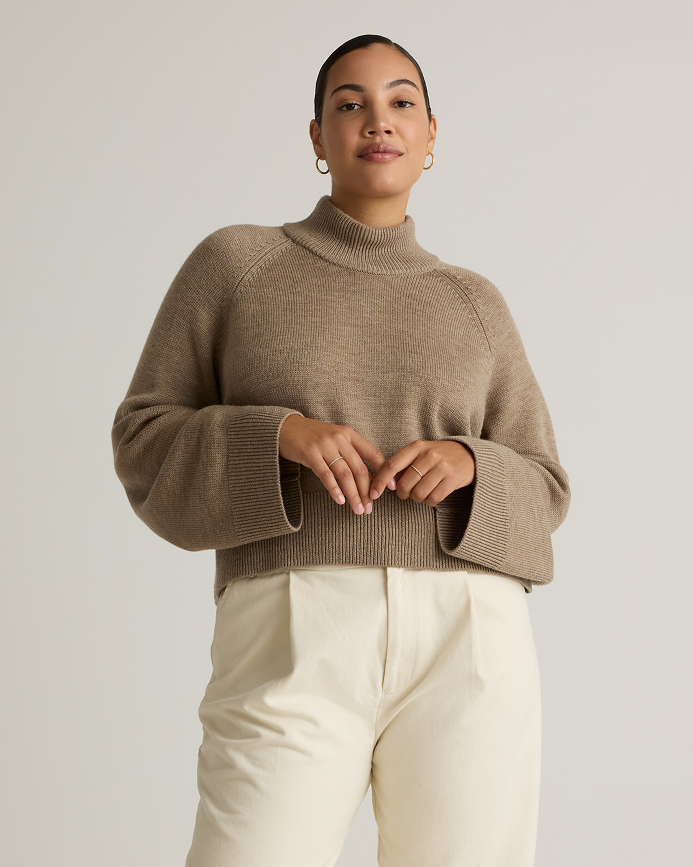 Australian Merino Wool Cropped Mock Neck Sweater