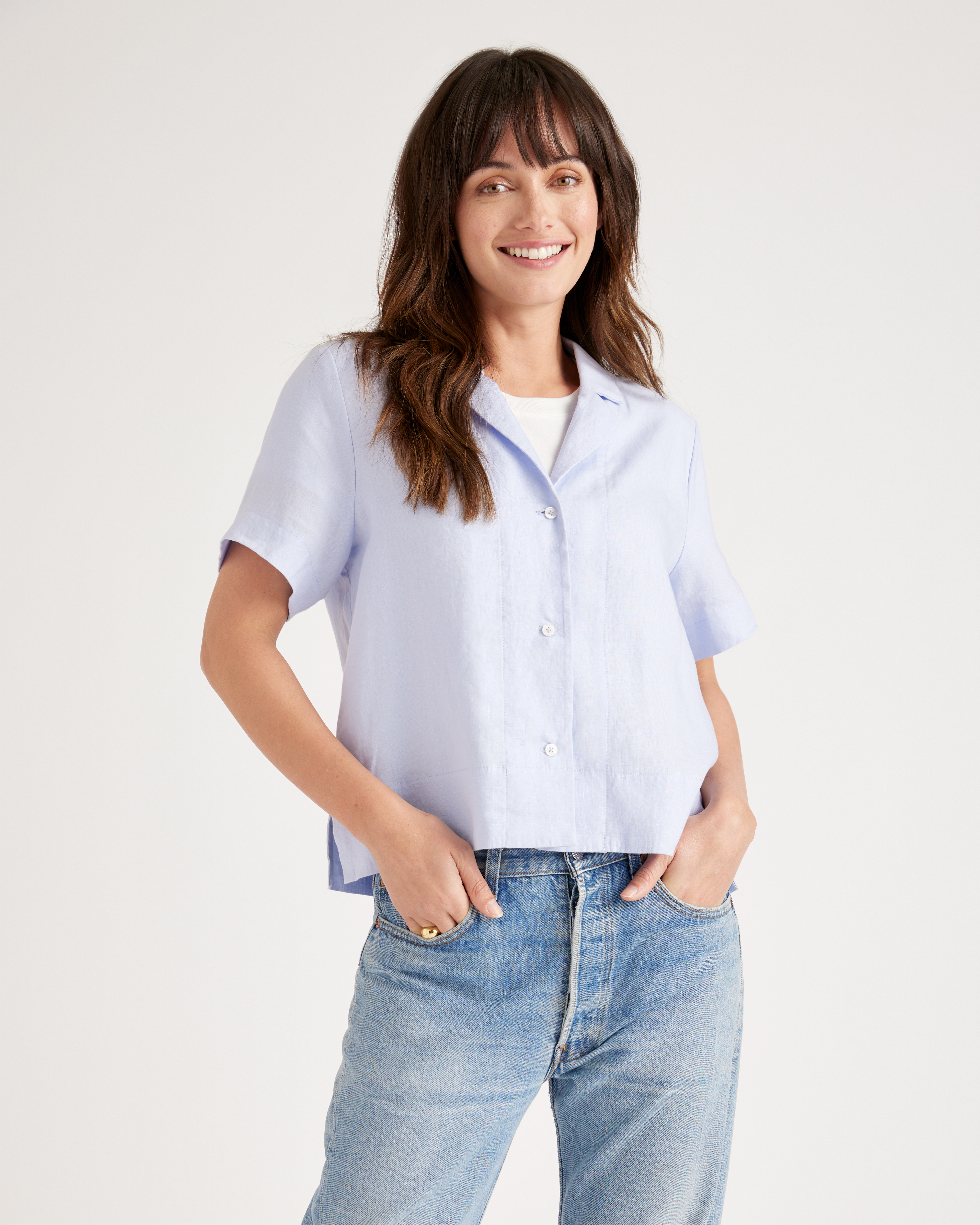 Quince Women's Short Sleeve Shirt In Light Blue