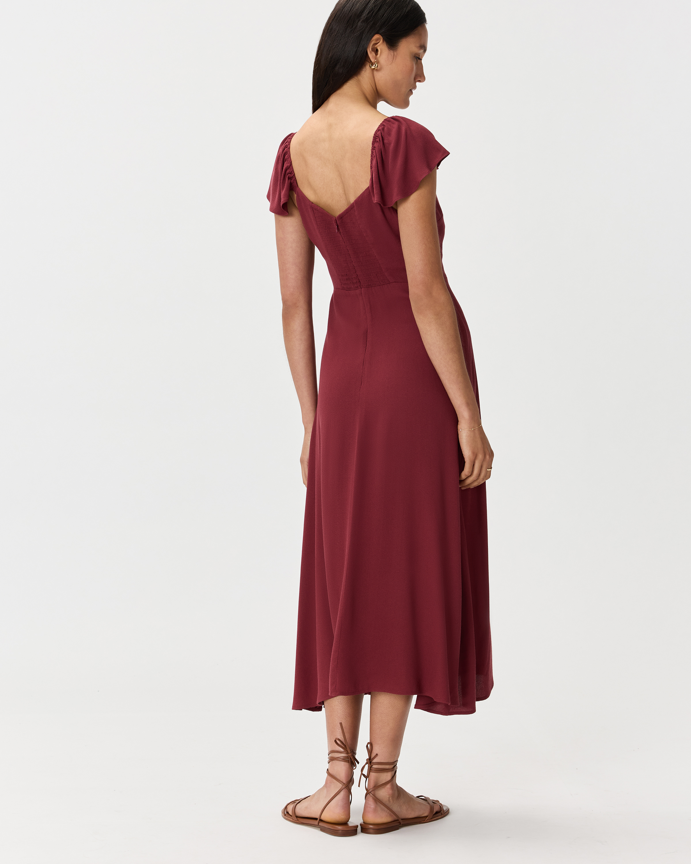 burgundy stretch crepe midi dress Women's Lightweight Flutter Sleeve in Maroon, Size XS, Viscose by Quince Step 2 - Select your Cookie Flavor:Reese's Peanut Butter Chunk Fully lined for a PromotionExclusion Four Hands - Suki