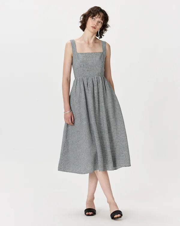 100% European Linen Fit & Flare Midi Dress