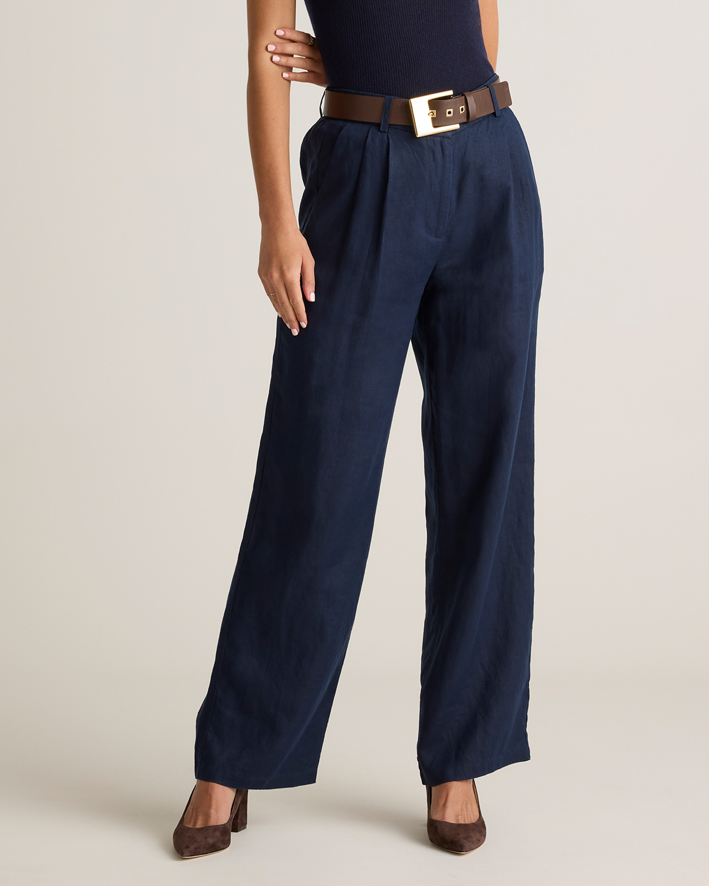 Quince Women's 100% European Linen Pleated Trouser In Blue