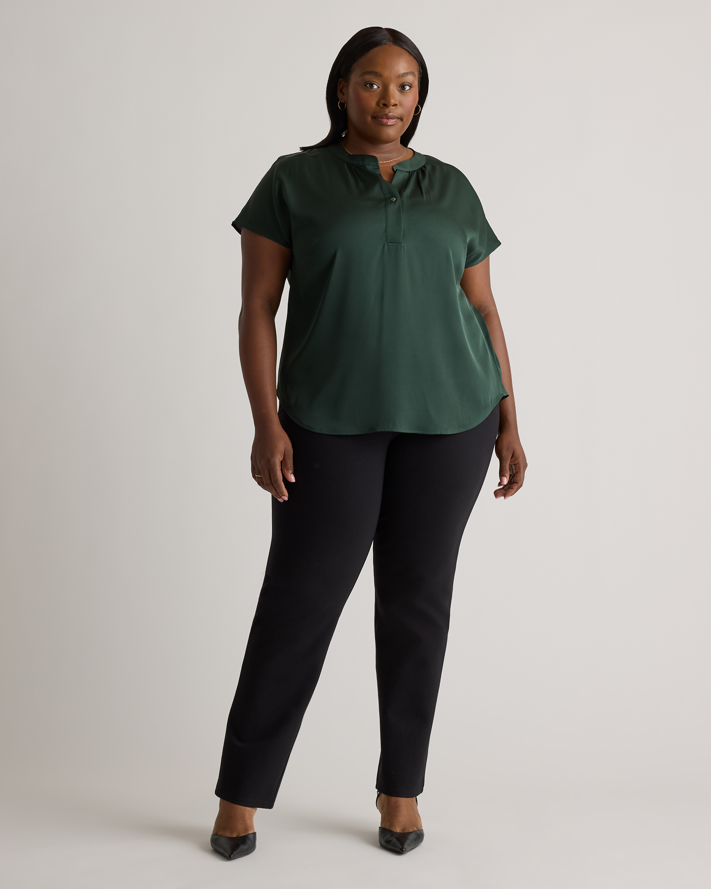 Washable Stretch Silk Dolman Sleeve Blouse - Plus Size