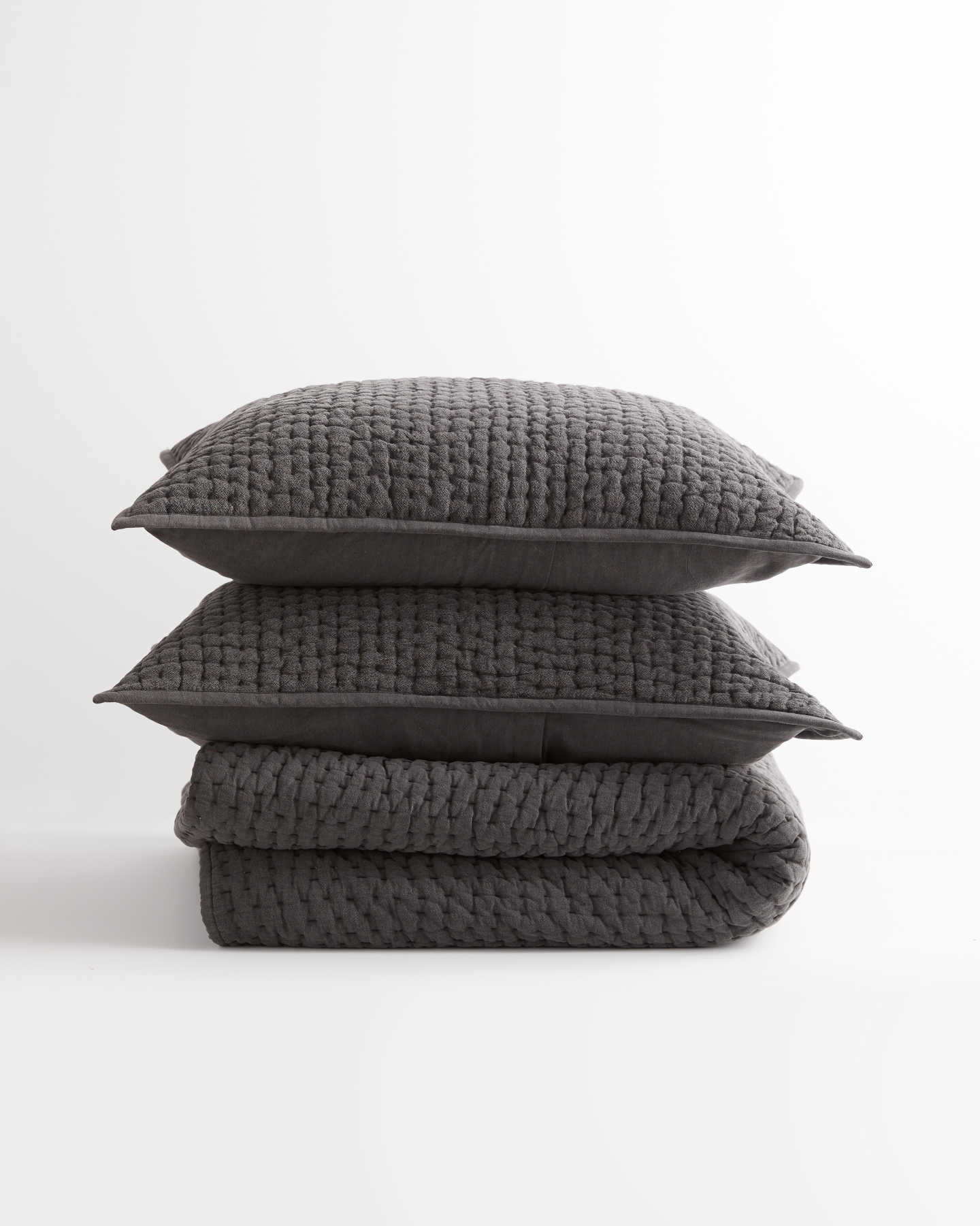 Stonewashed Handcrafted Cotton Quilt Set - Charcoal