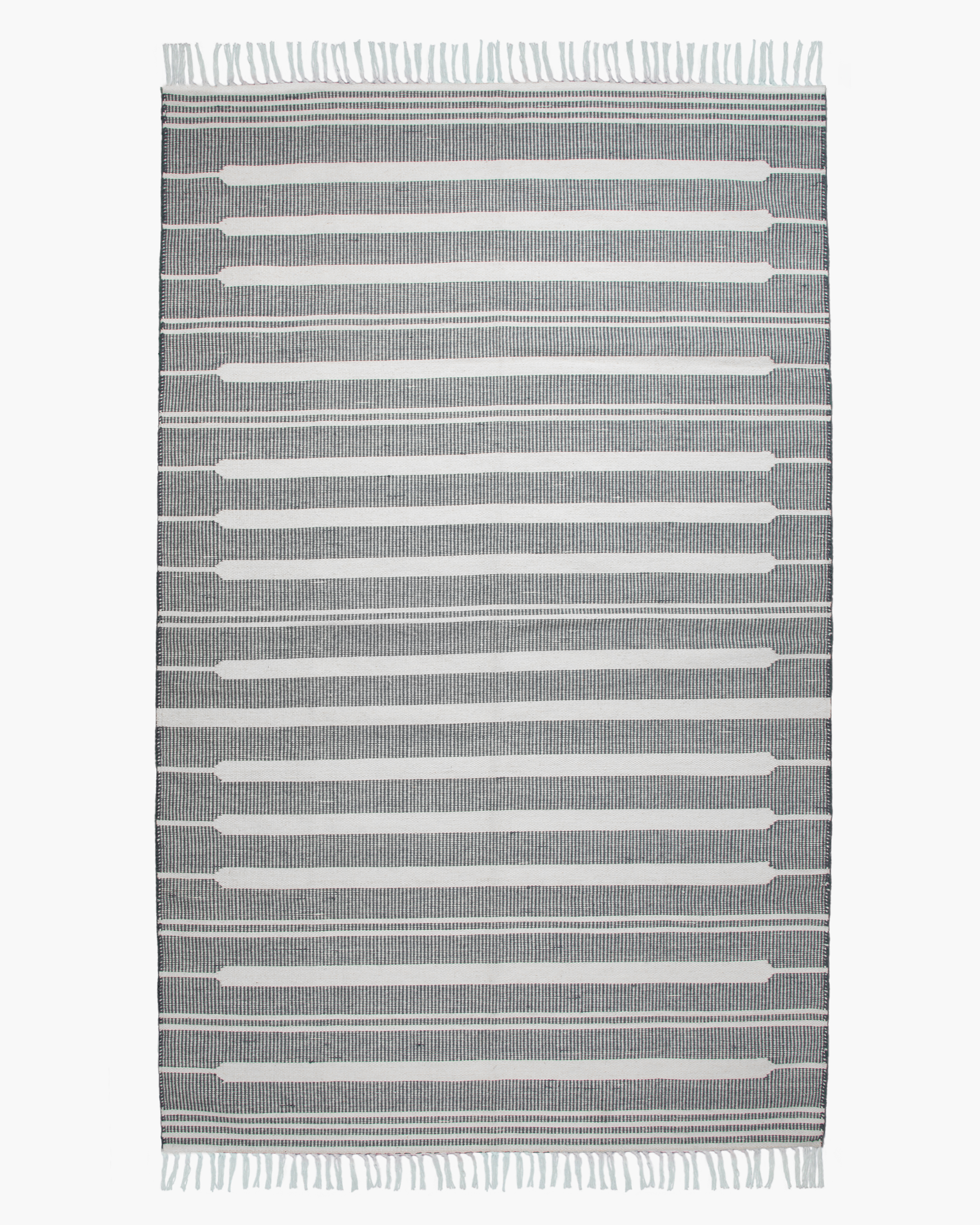 Quince Beck Stripe Wool Kilim Rug In Natural Grey