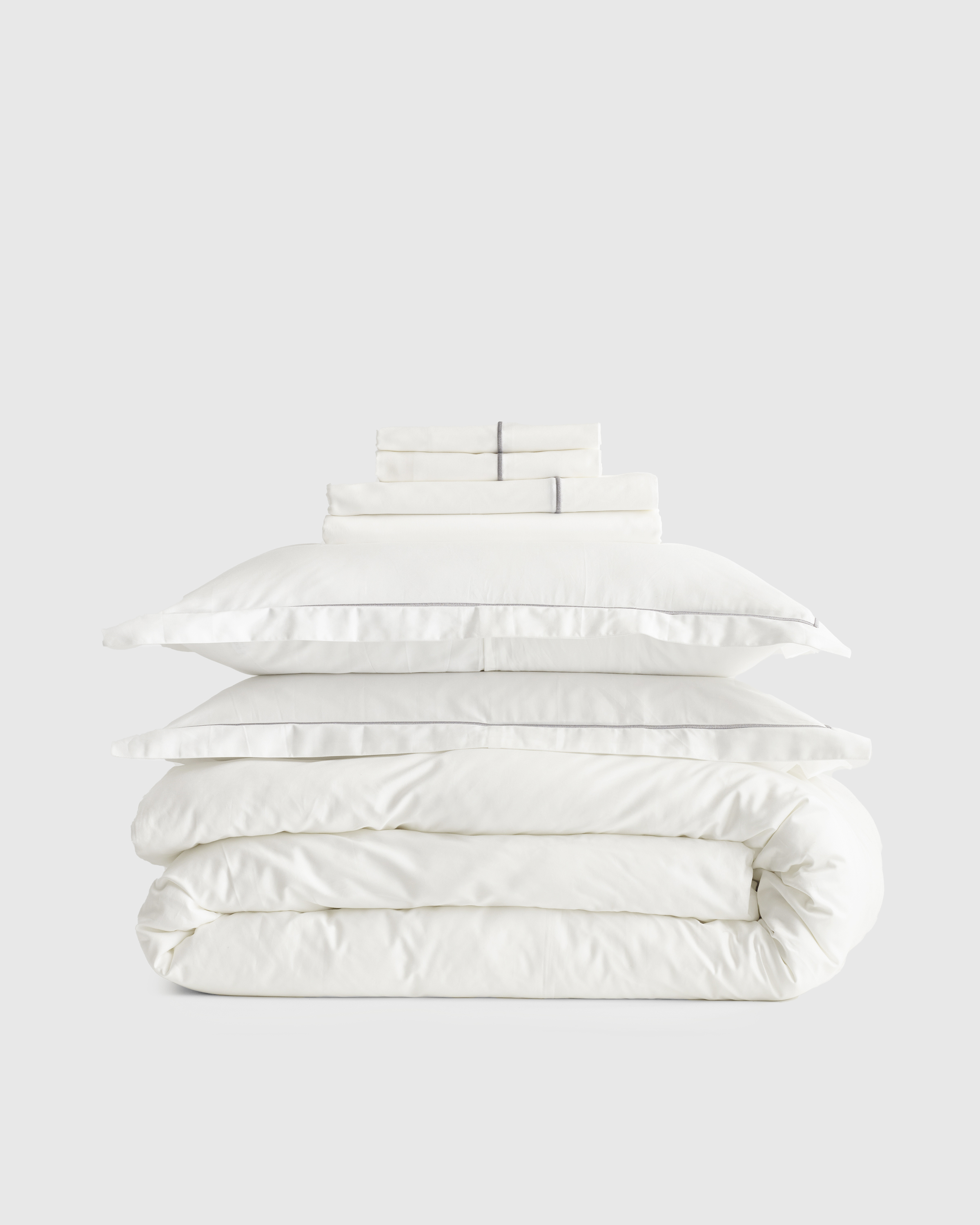 Quince Classic Organic Percale Embroidered Deluxe Bedding Bundle In White/grey