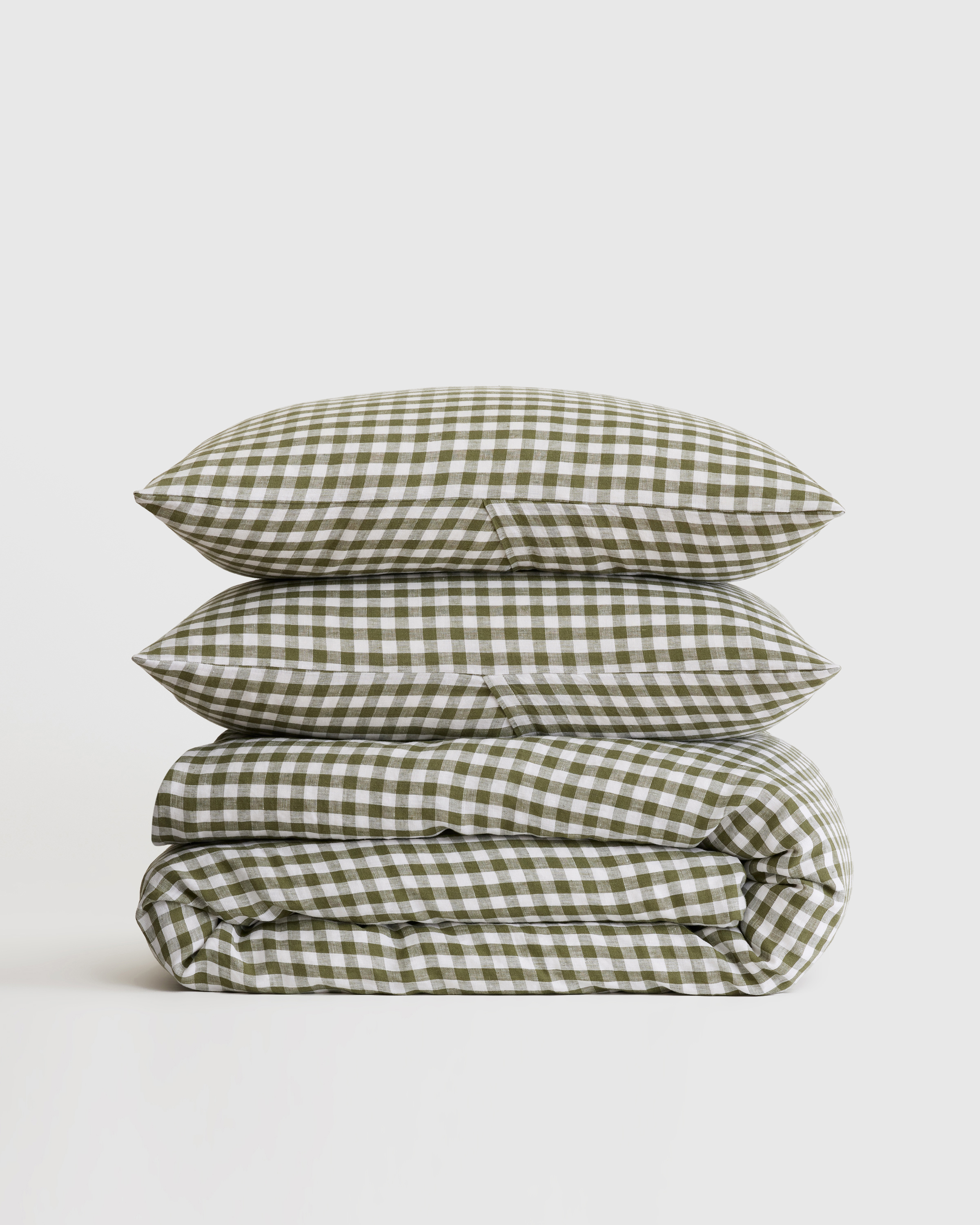 European Linen Gingham Duvet Cover Set in Blue Fog