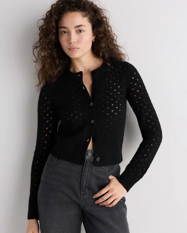 100% Yak Wool Pointelle Detail Cardigan