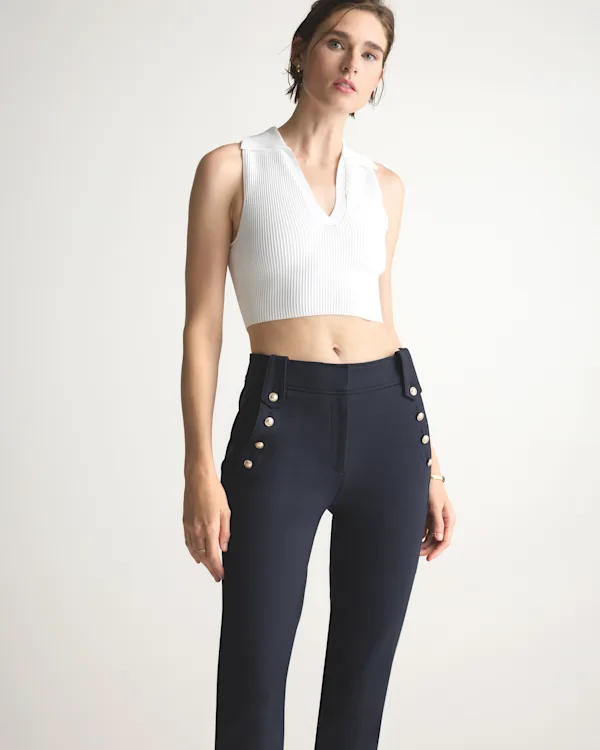 Cropped Polo Ribbed Knit Tank