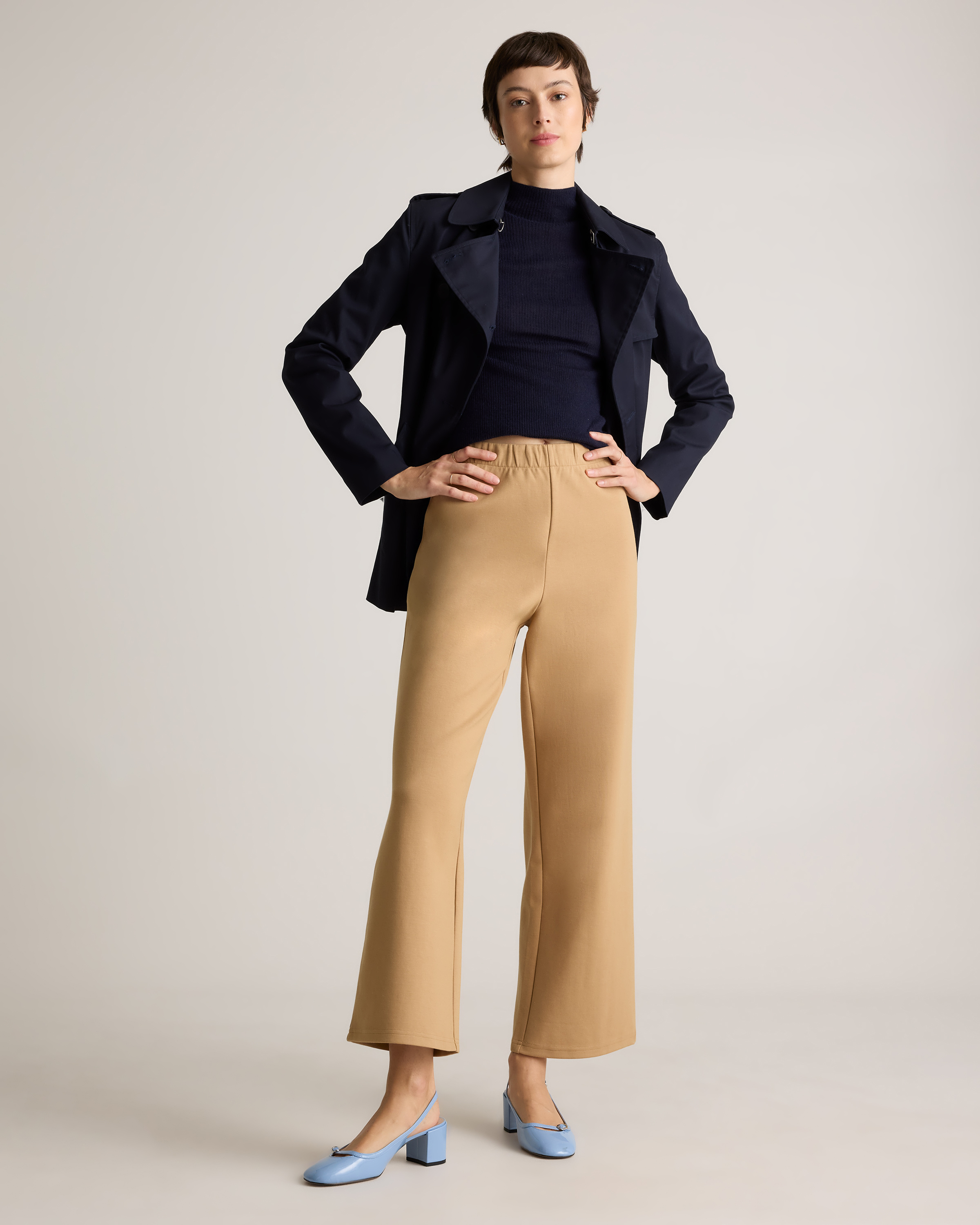 Organic Cotton Double Knit Wide Leg Pants in Soft Camel