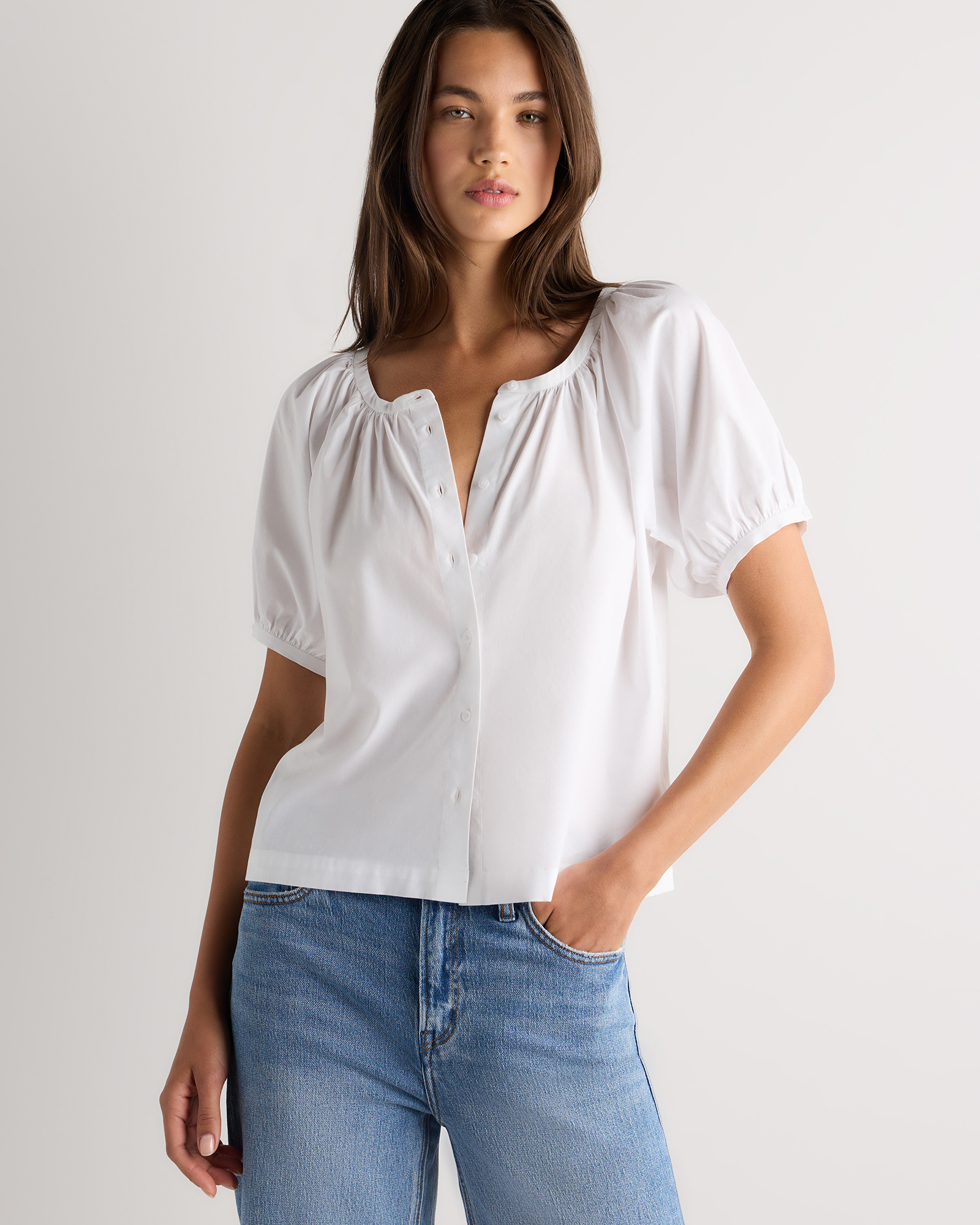 Cotton Viscose Voile Raglan Short Sleeve Blouse