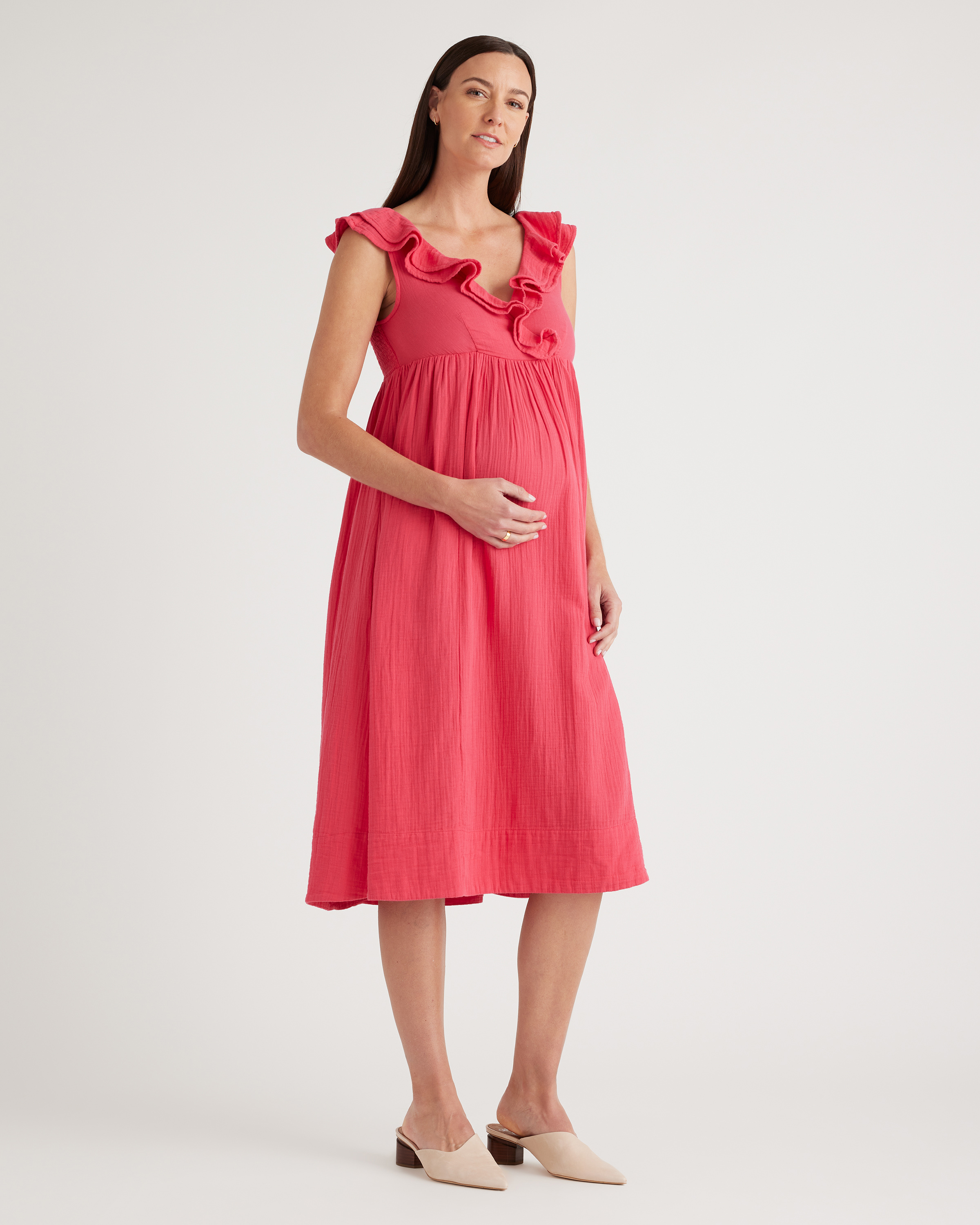 Organic Cotton Gauze Maternity Midi Dress