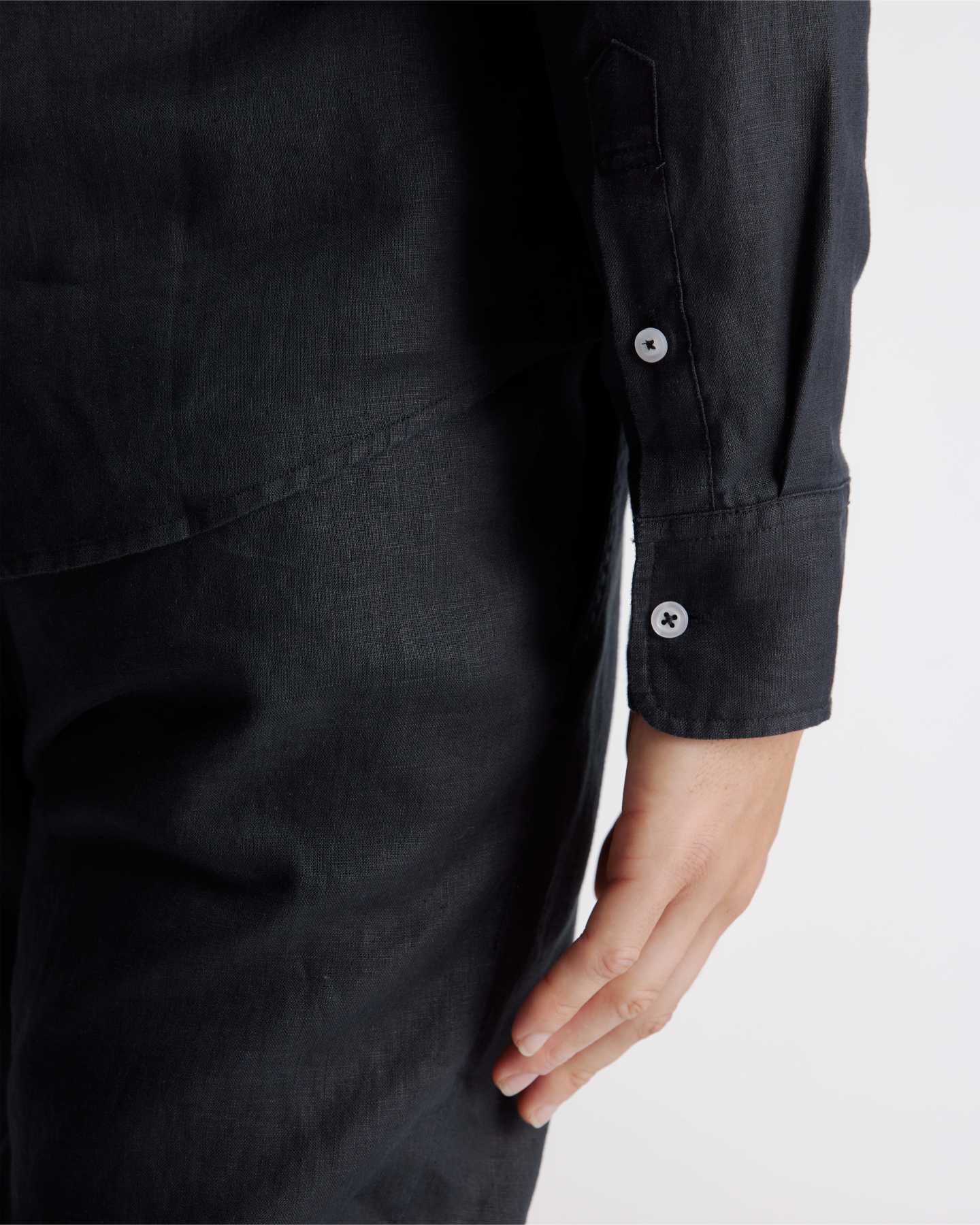 100% European Linen Long Sleeve Shirt - Black - 6 - Thumbnail