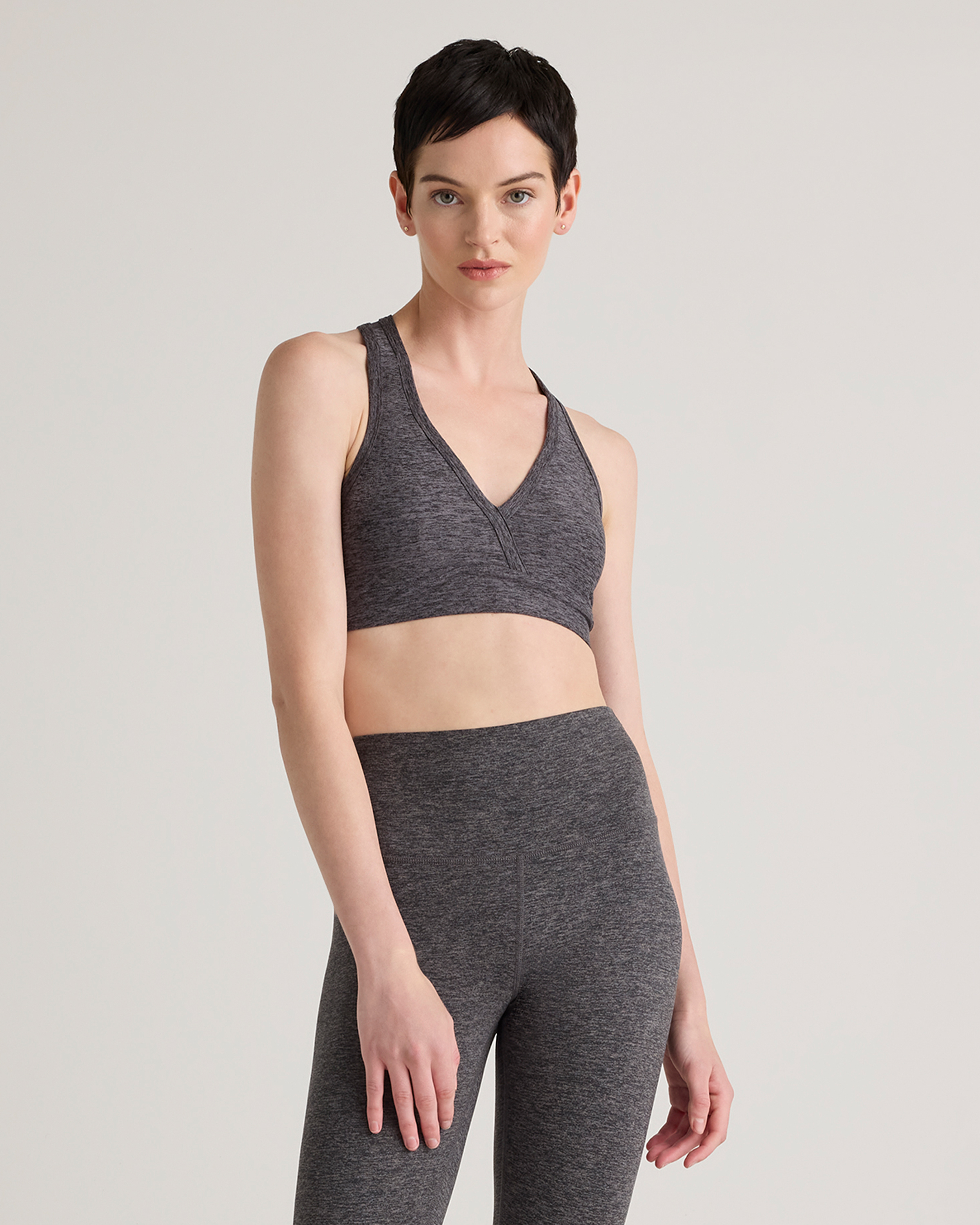 Quince Women's Ultra-soft V-neck Racerback Bra In Heather Charcoal