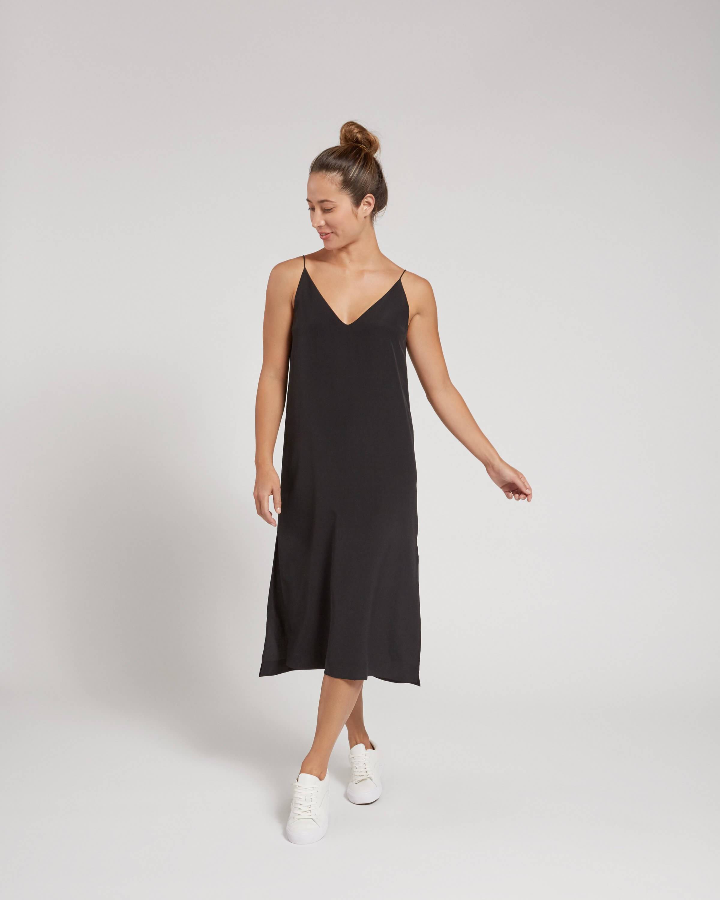 black slip silk dress