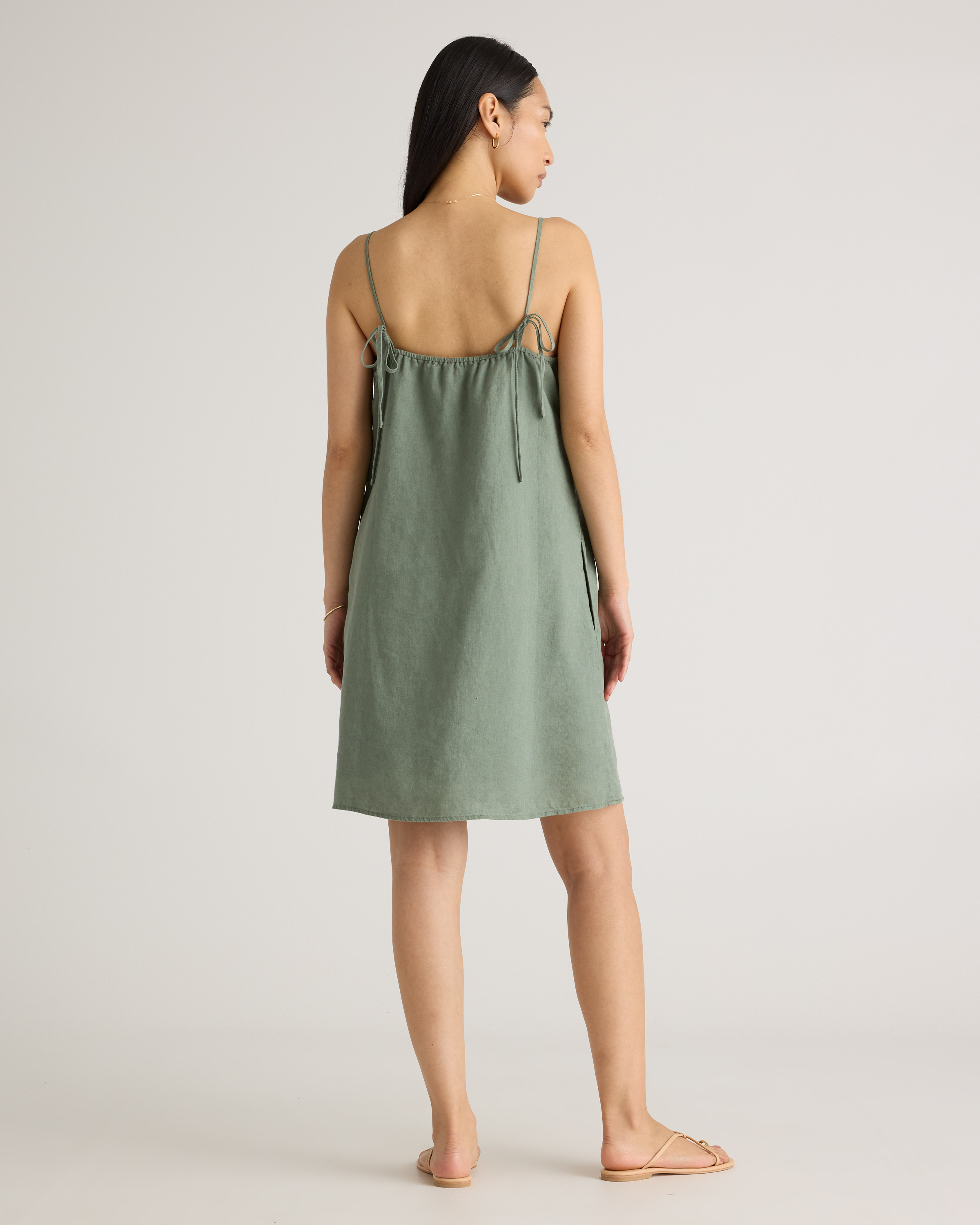 100% European Linen Spaghetti Strap Mini Dress