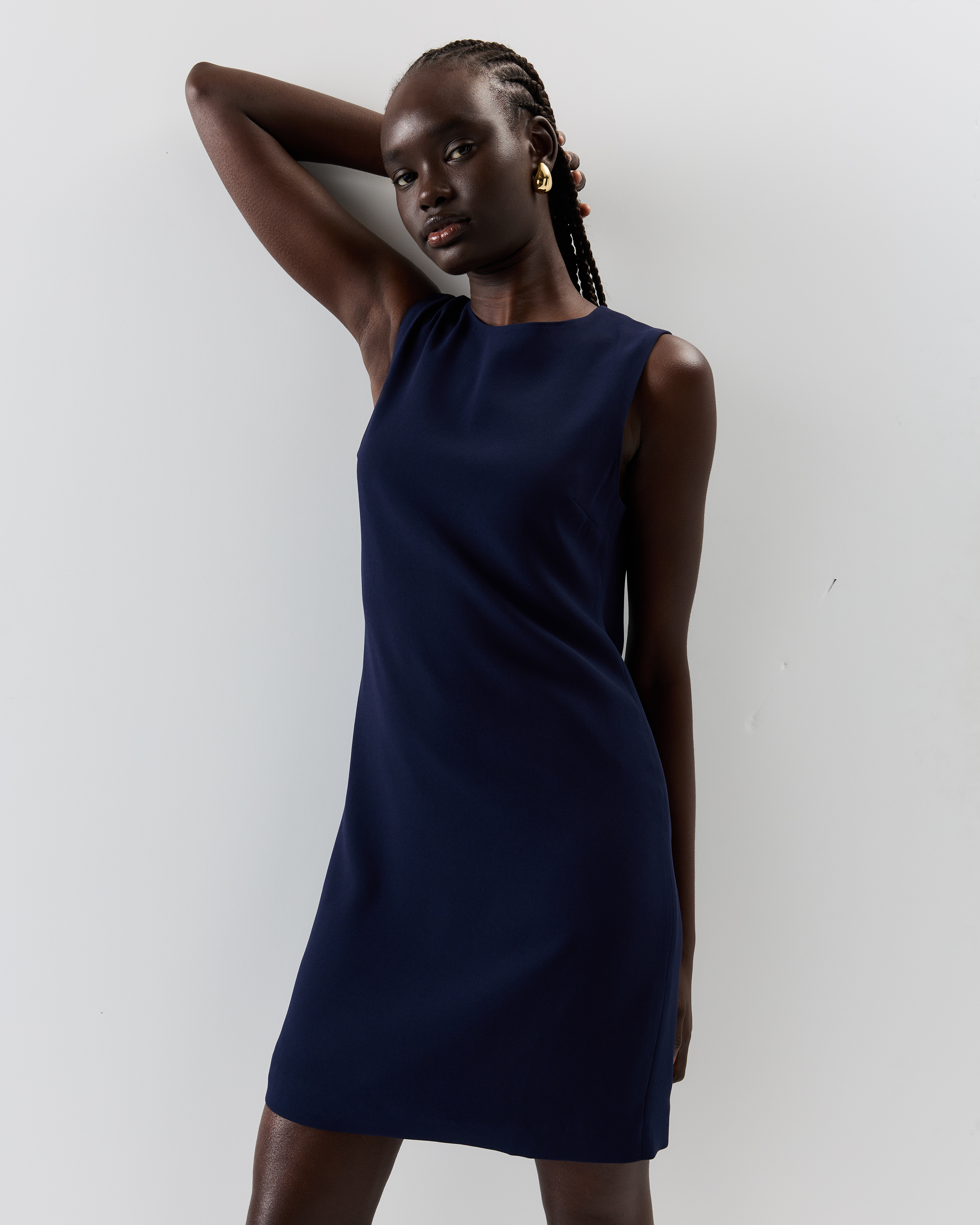 navy blue sleeveless dress Dark Navy Mother Of The Bride Dresses Sheath/Column Sleeveless V Neck Long Mother Of The Bride Dress