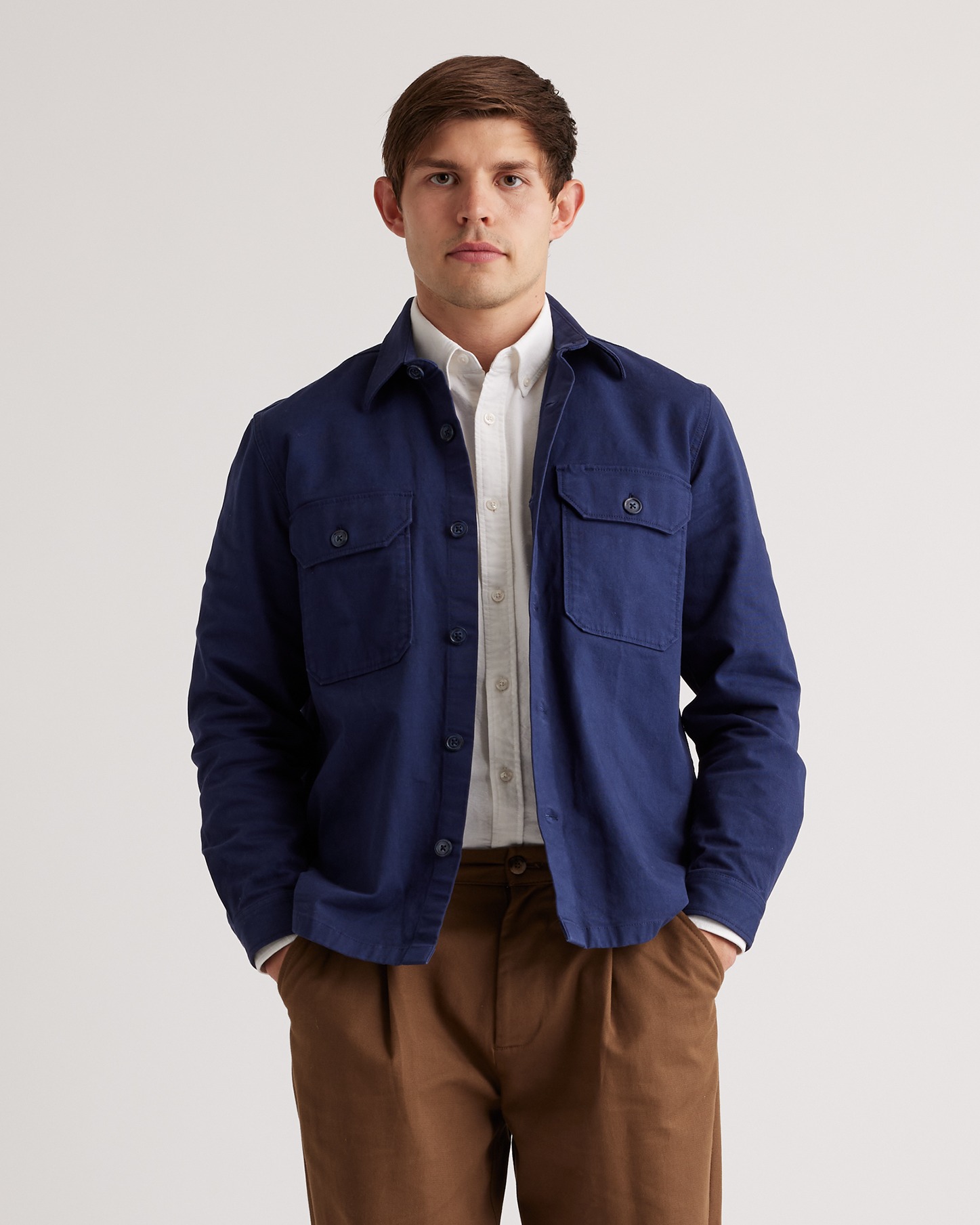 Quince Men's Double-brushed Stretch Overshirt Jacket In Navy
