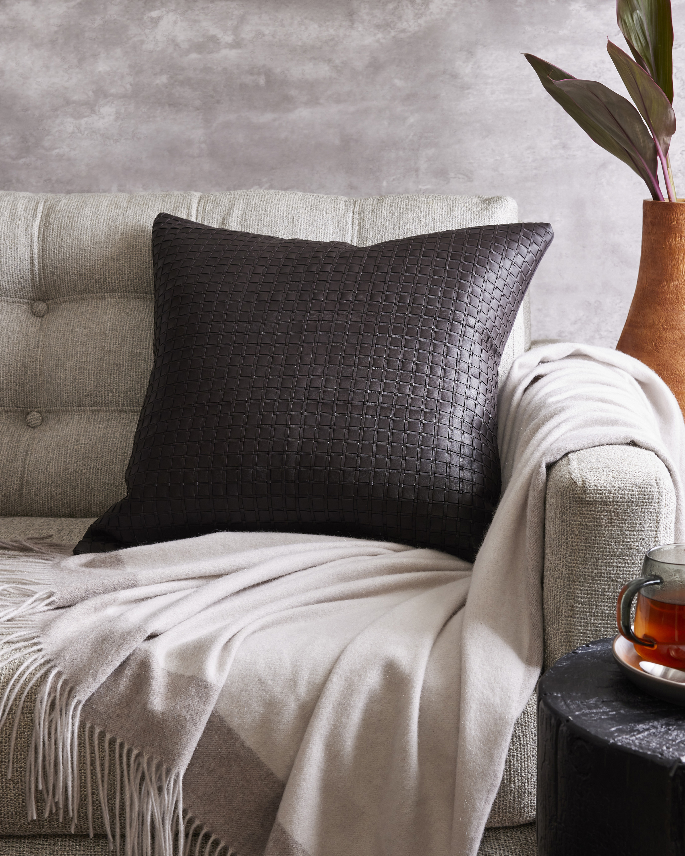 Leather Basketweave Pillow Cover - thumbnail 2