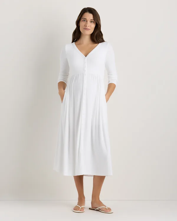 Bamboo Rib Maternity Long Sleeve Button Front Dress