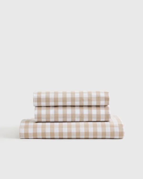Organic Crisp Percale Gingham Fitted Sheet Set 