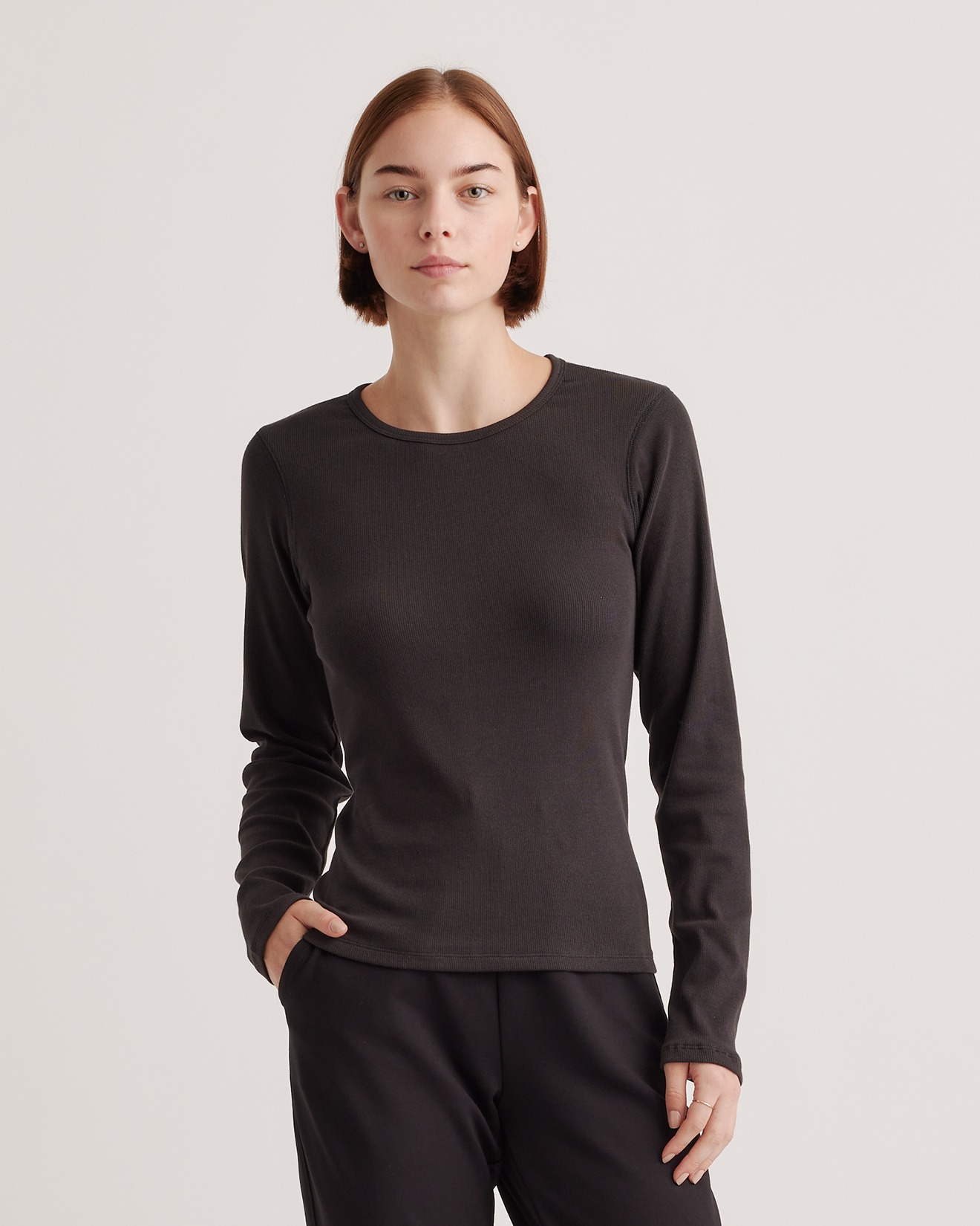 Organic Cotton Fine Rib Womens Long Sleeve Top - Black
