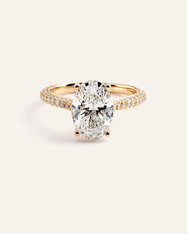 Lab Grown Diamond Oval Pave Cathedral Engagement Ring - 3ct
