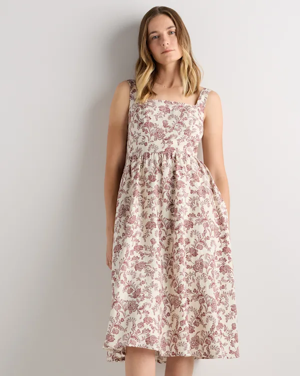 100% European Linen Fit & Flare Midi Dress