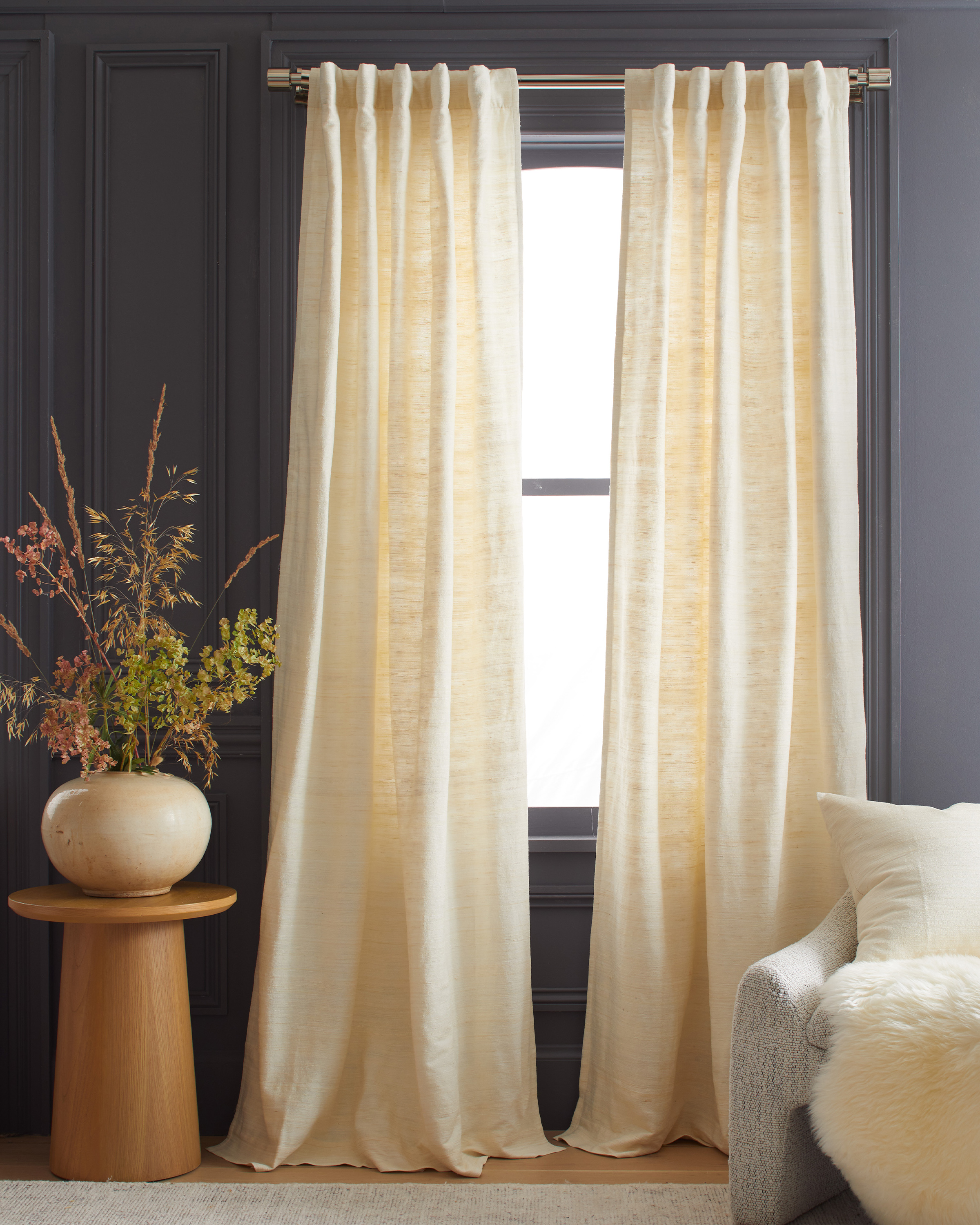 Quince Raw Silk Curtain In Ivory
