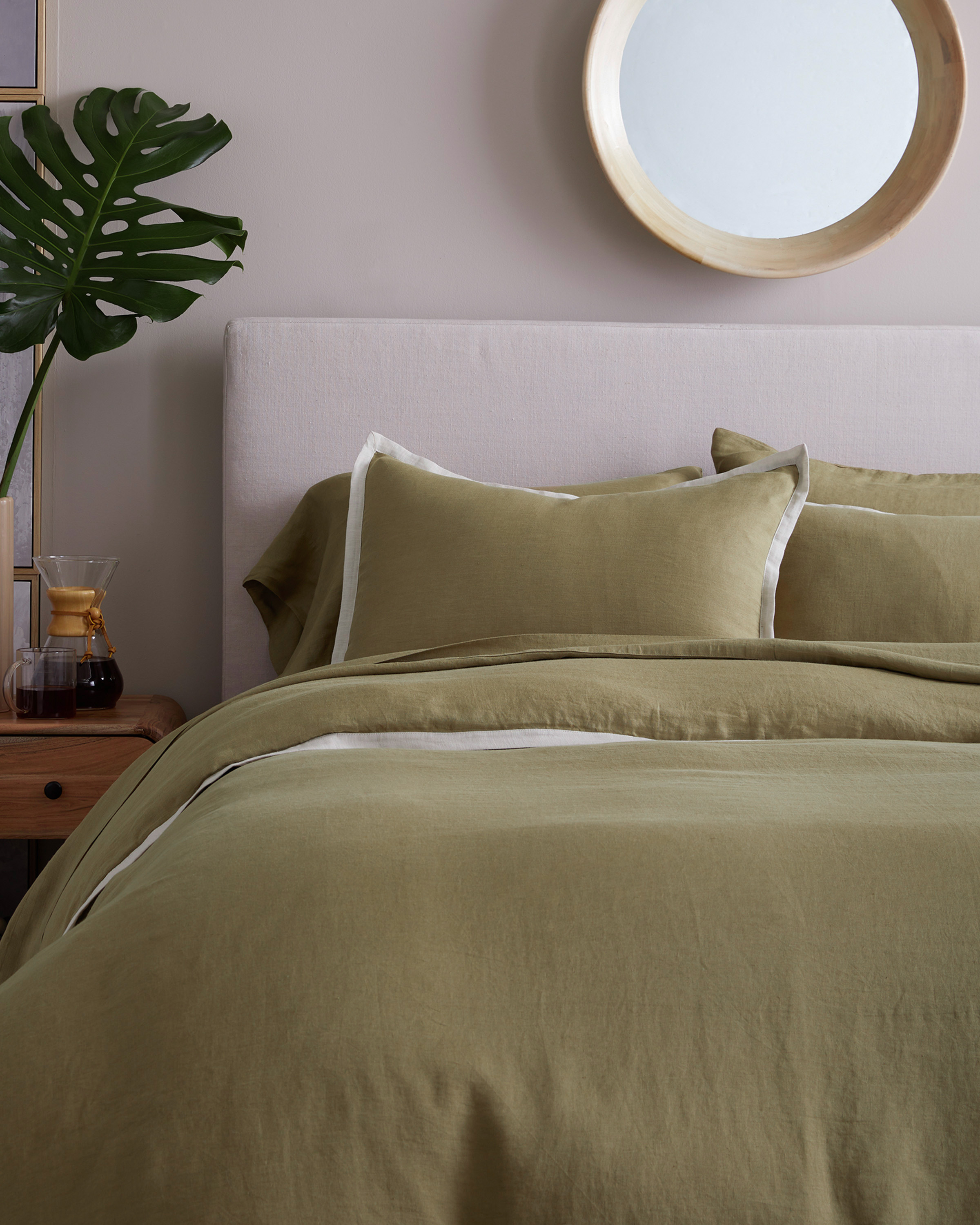 European Linen Contrast Flange Duvet Cover Set - thumbnail 4
