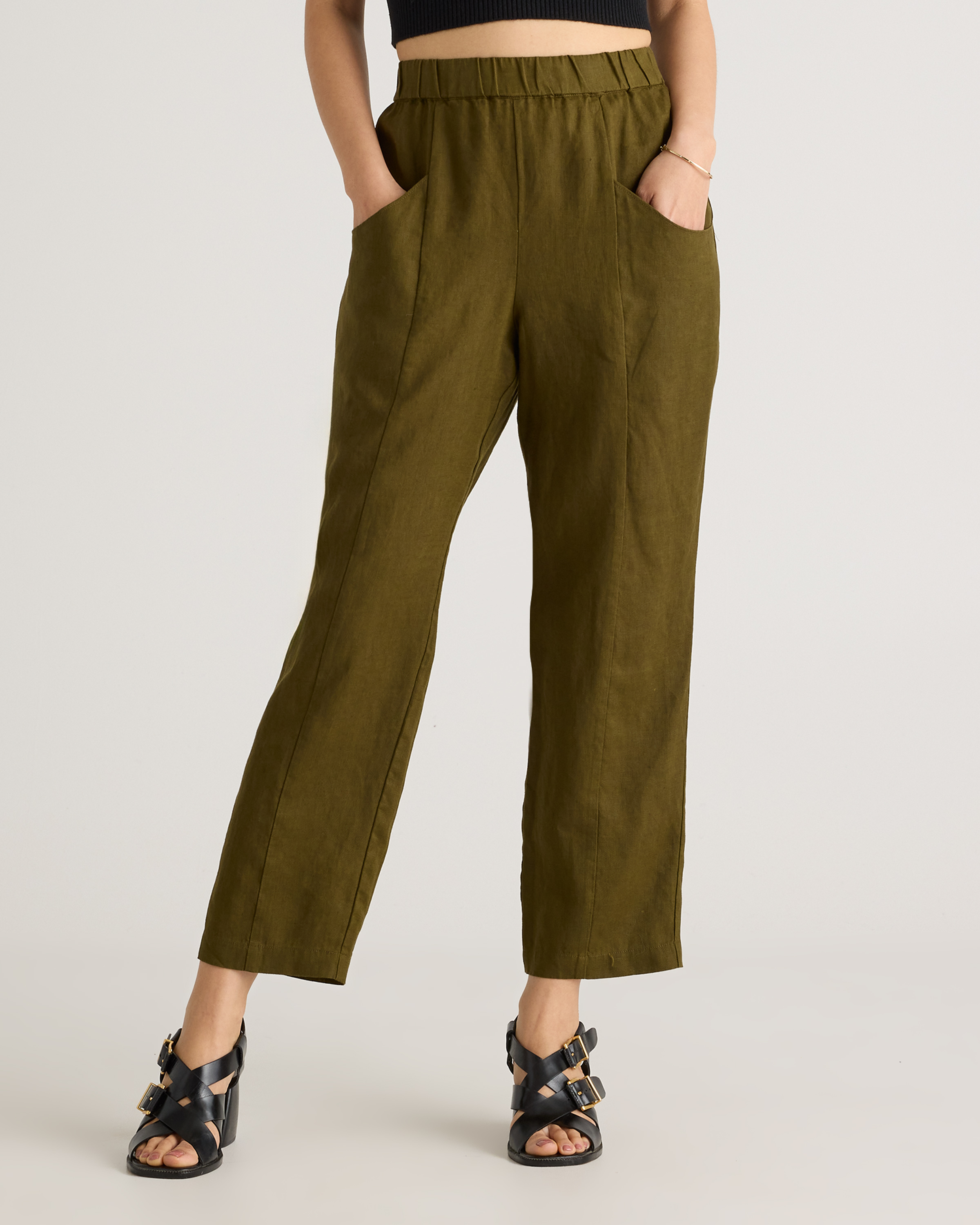 Shop Quince Women's 100% European Linen Tapered Ankle Pants In Martini Olive