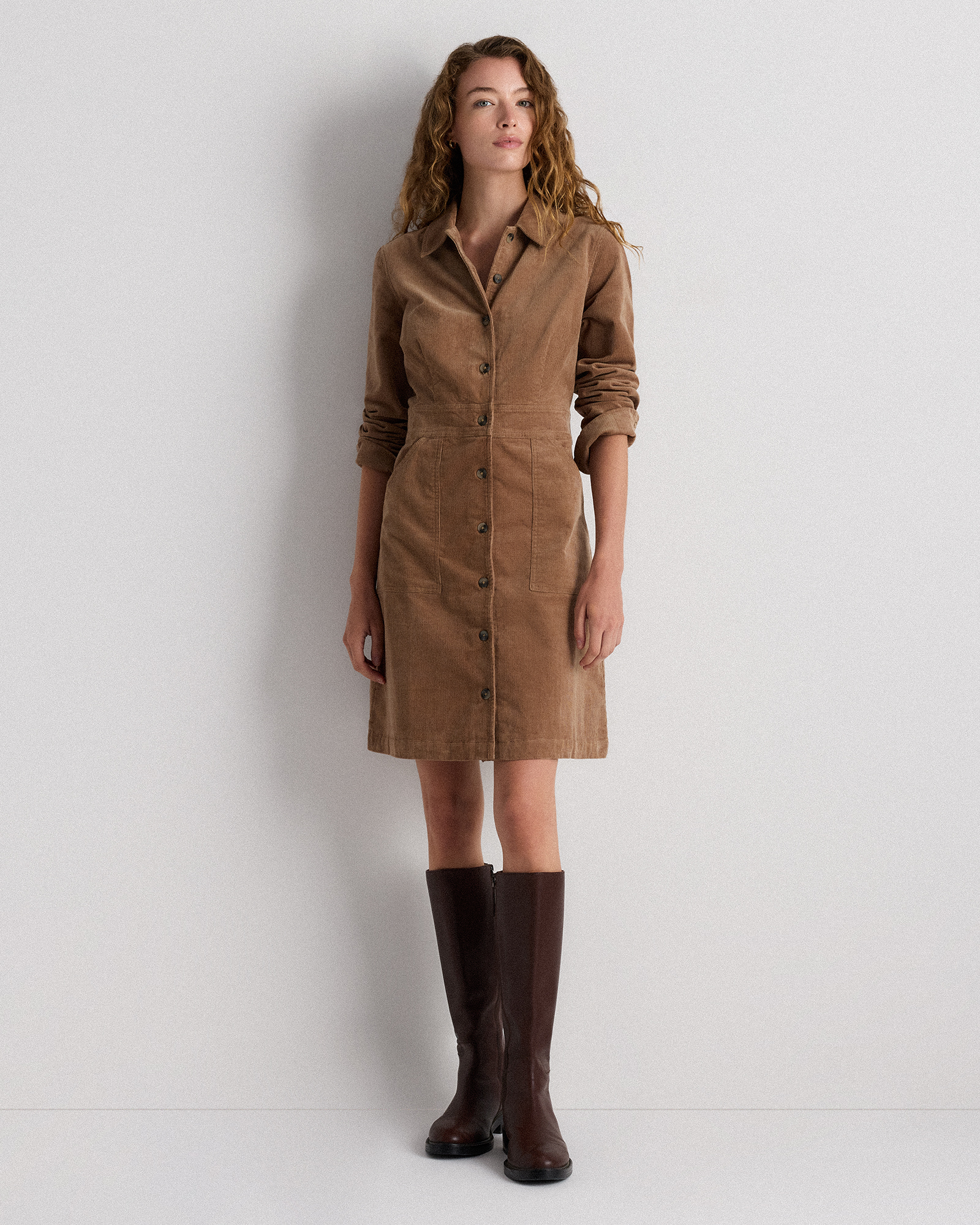Organic Stretch Corduroy Mini Shirt Dress