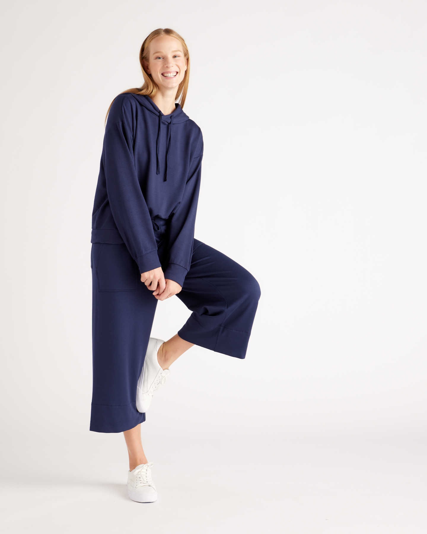 SuperSoft Fleece Wide Leg Pants - Navy - 1 - Thumbnail