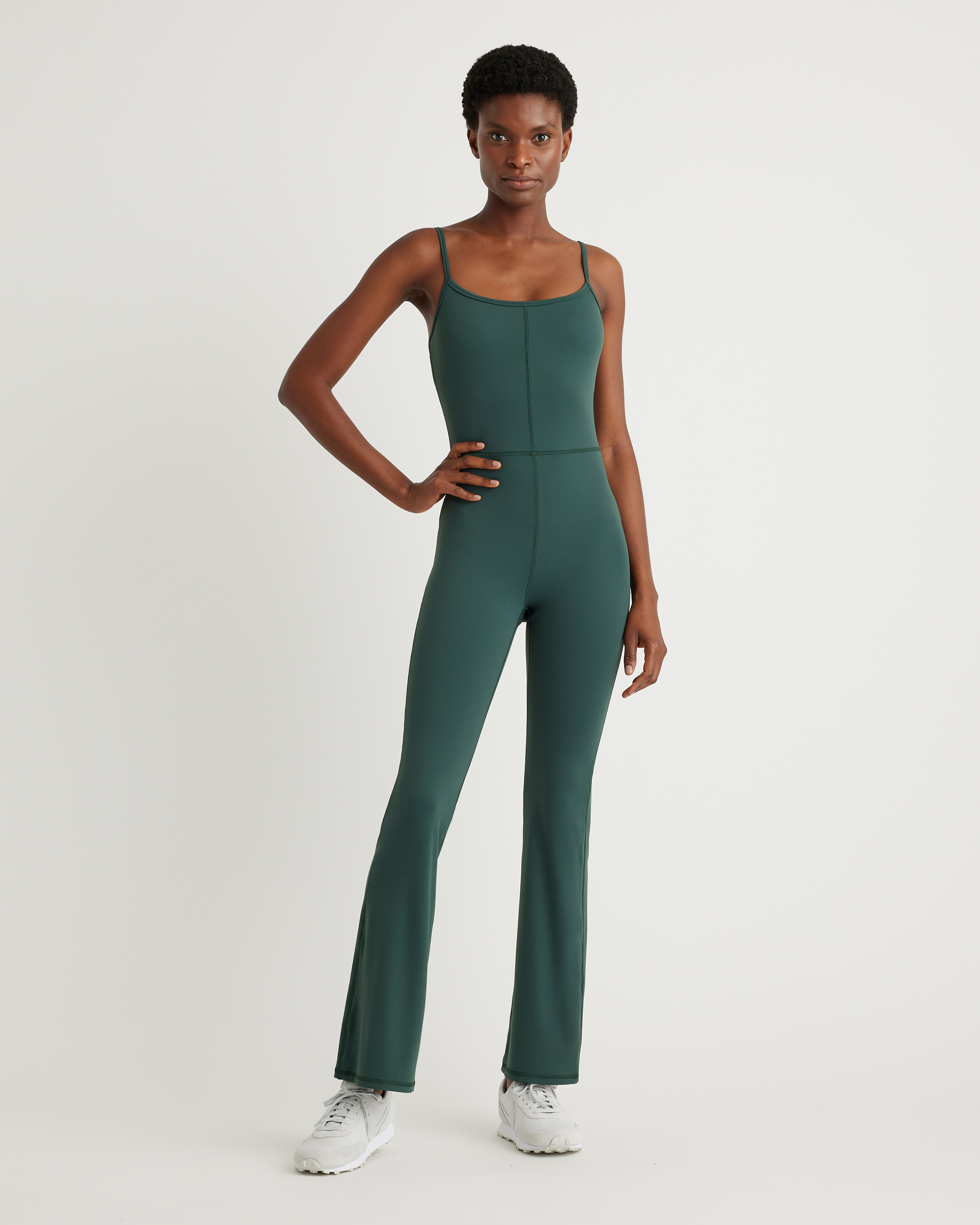 Quince Women's Ultra-form Kick Flare Jumpsuit In Forest Green