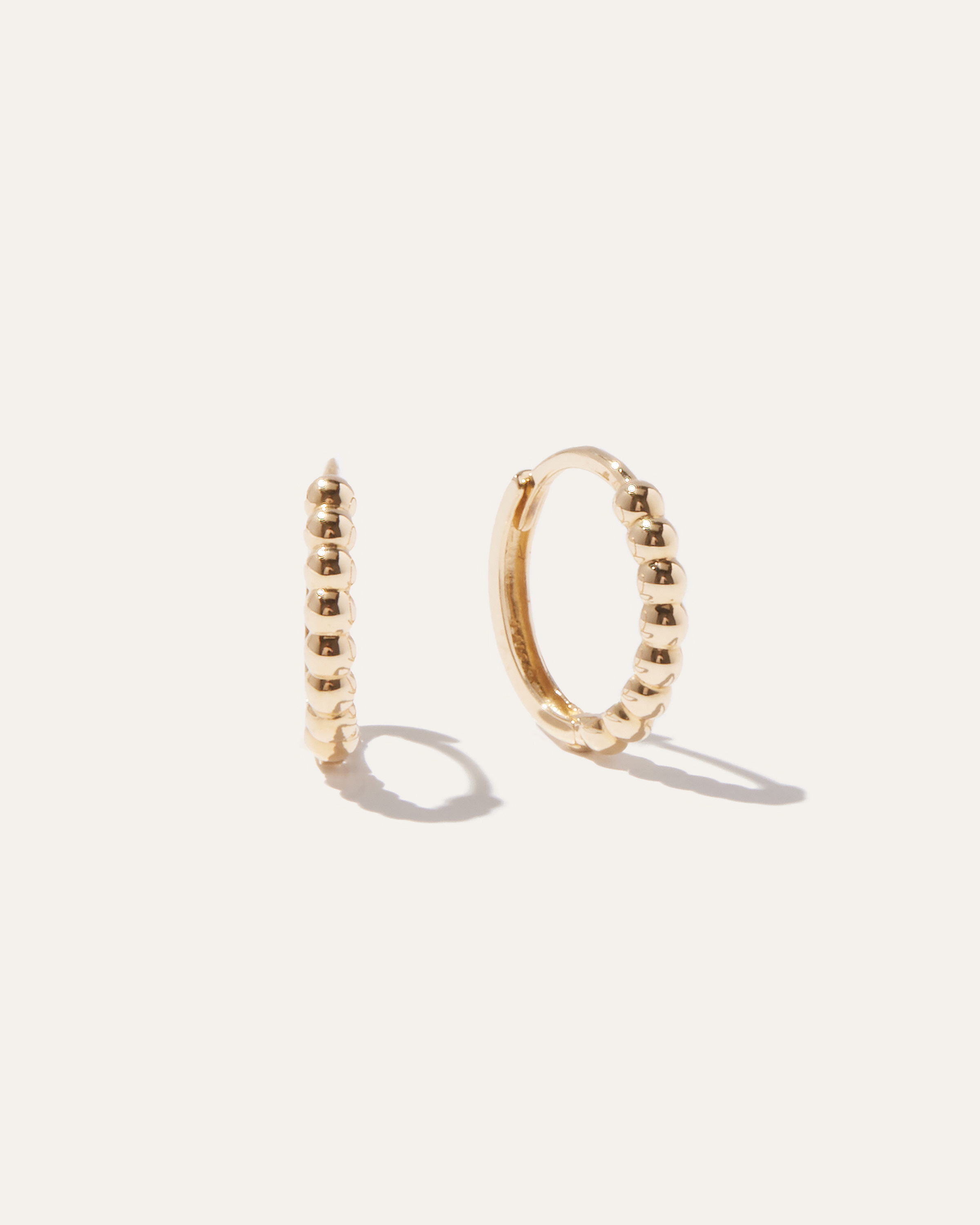 14K Gold Beaded Hoops