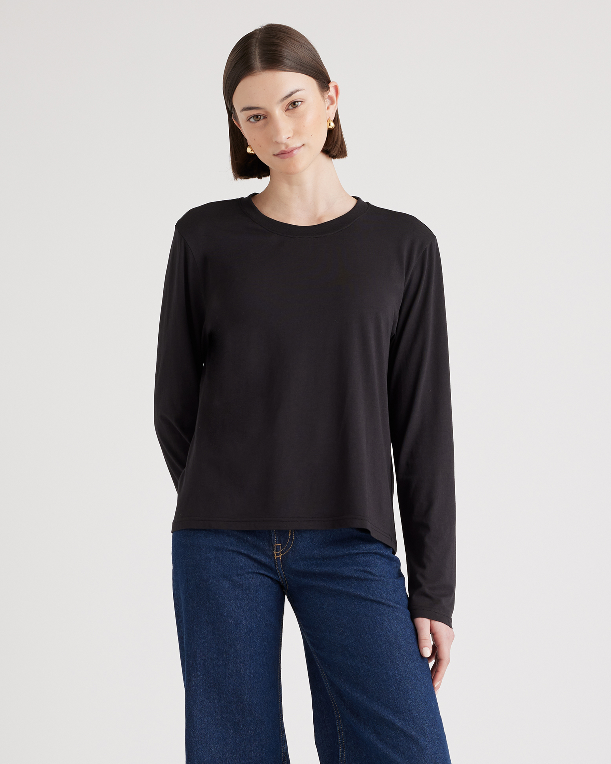 Quince Women's Cotton Modal Relaxed Long Sleeve T-shirt In Black