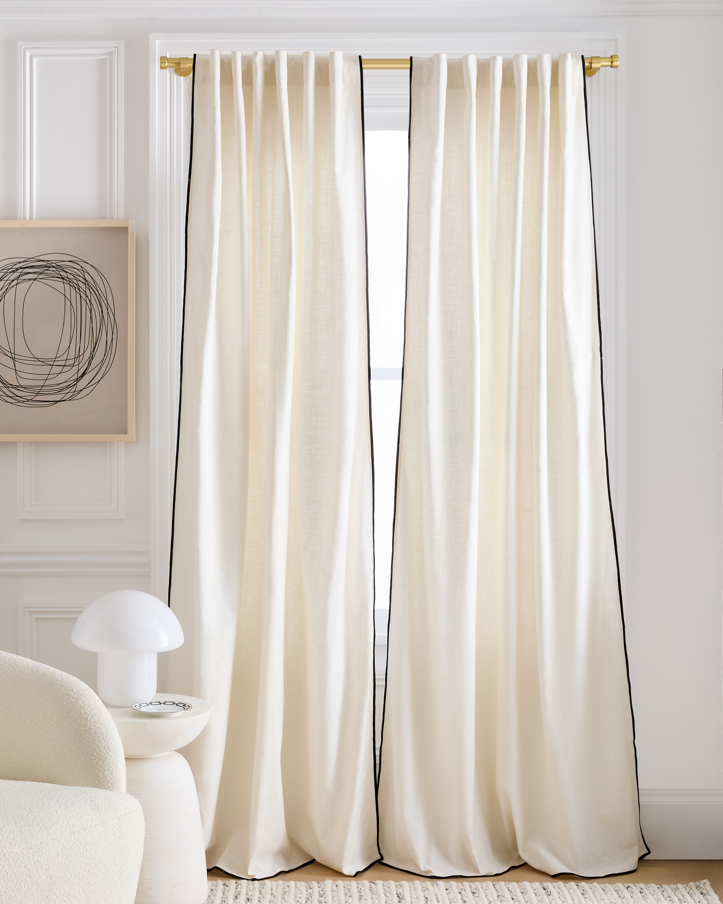 Piped Edge Cotton Curtain in Ivory/oatmeal Piping