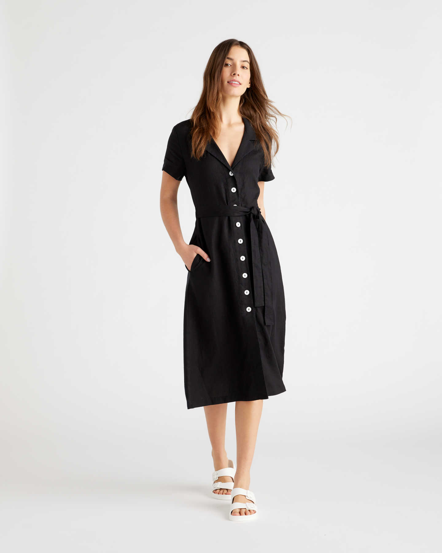 You May Also Like - 100% Organic Linen Short Sleeve Dress - Black