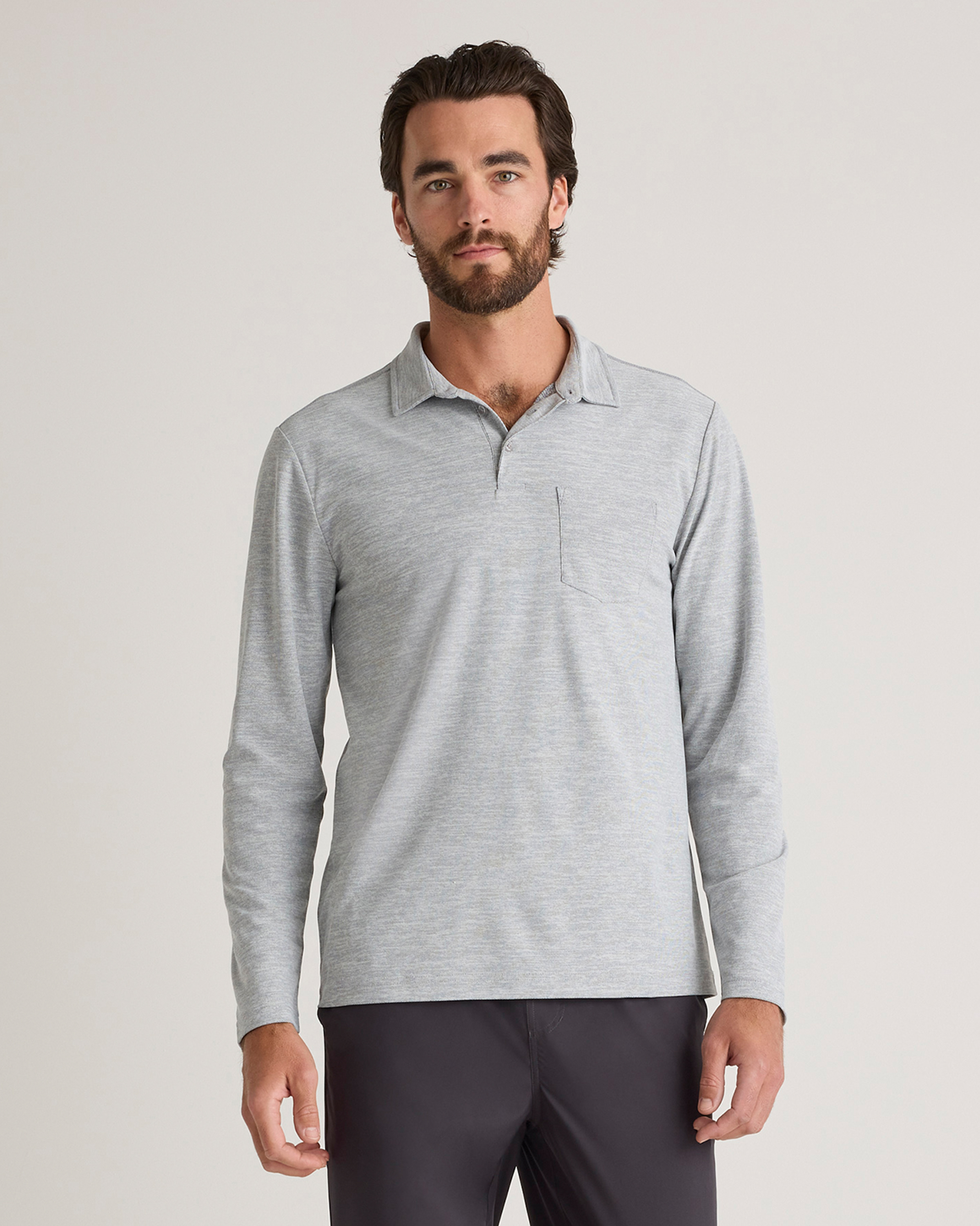 Shop Quince Men's Propique Performance Long Sleeve Polo In Light Grey