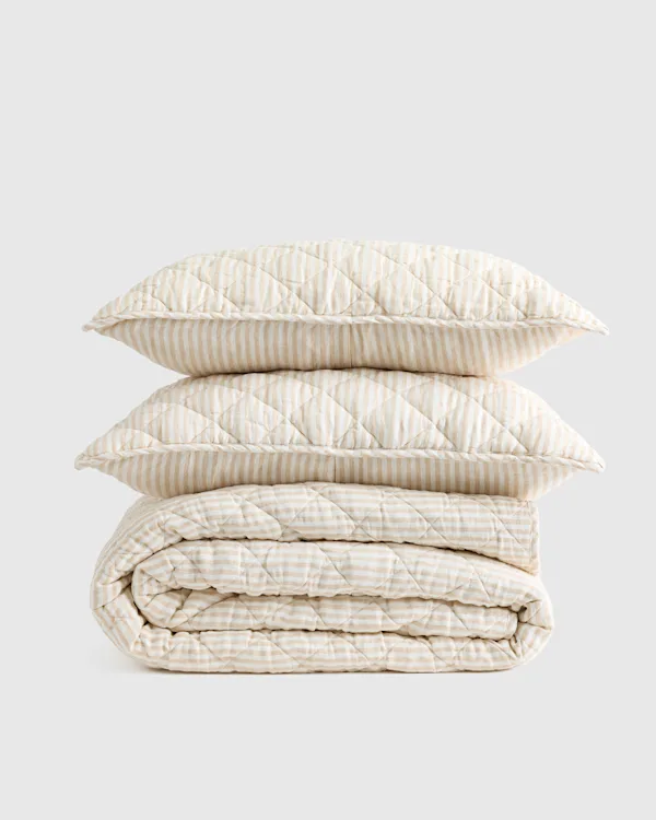 European Linen Stripe Quilt Set 