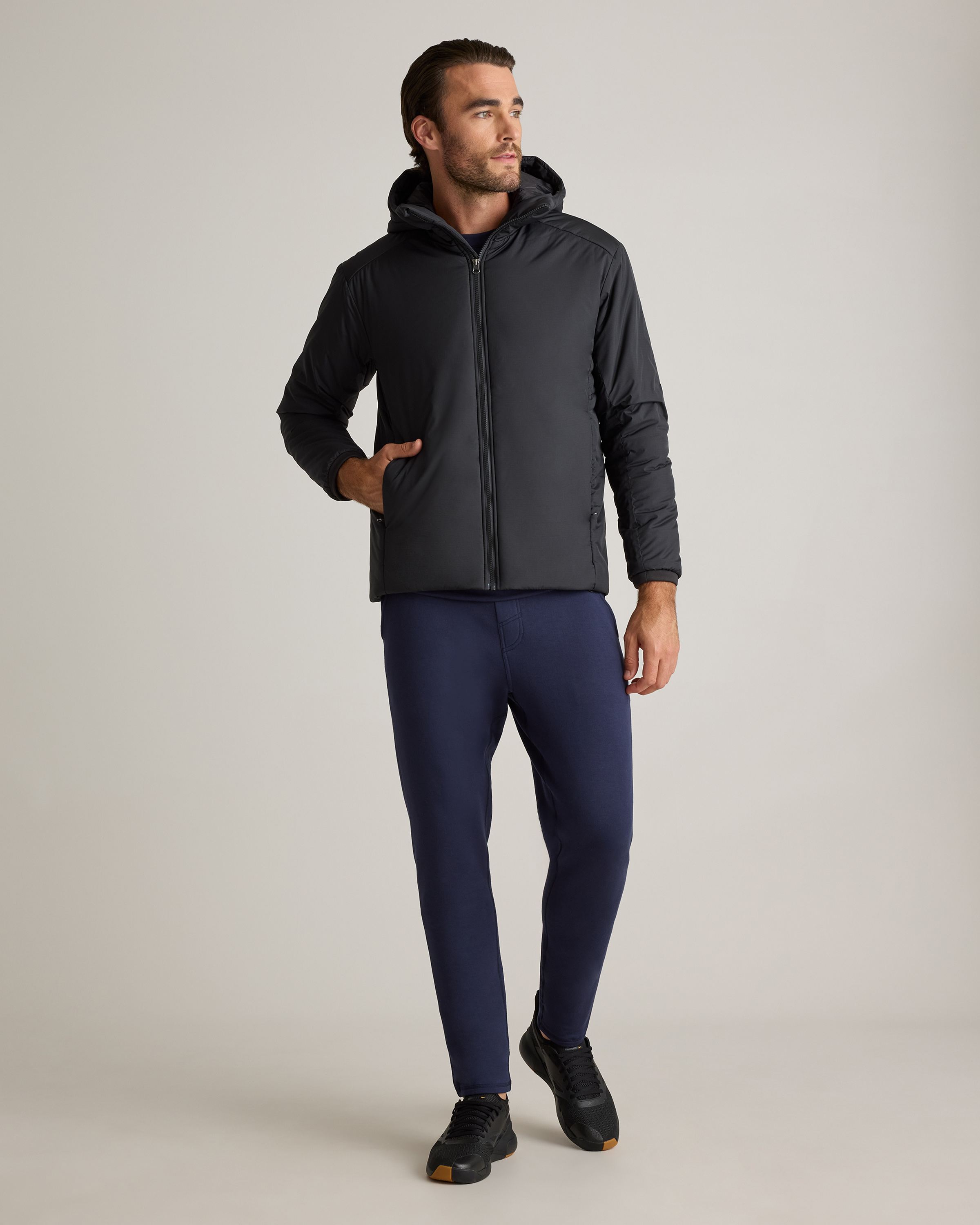 Hybrid Insulated Heavyweight Hooded Jacket in Black