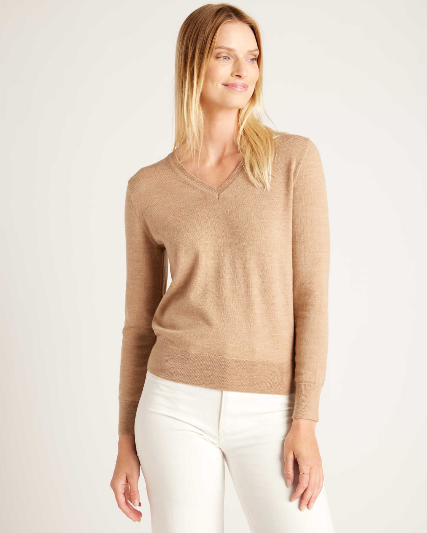 Australian Merino Wool V-Neck Sweater - Camel - 2