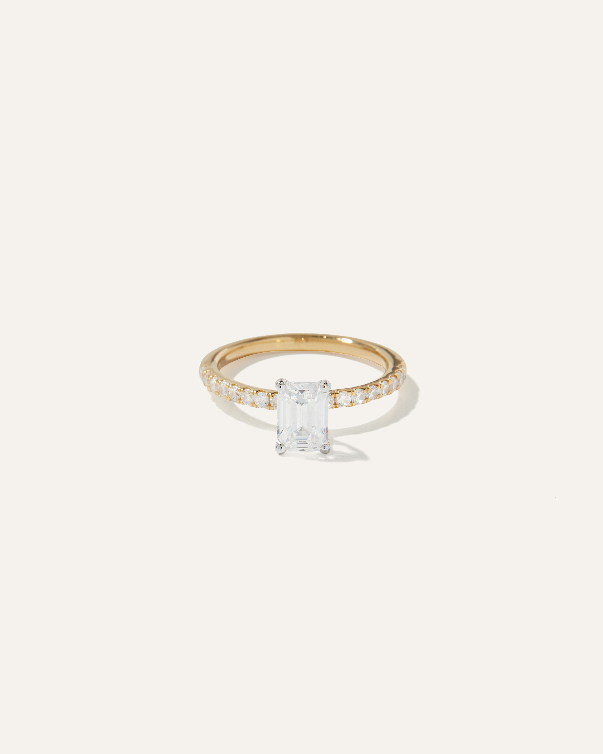 Quince Women's Lab Grown Diamond Emerald Petite Pave Engagement Ring In Yellow Gold